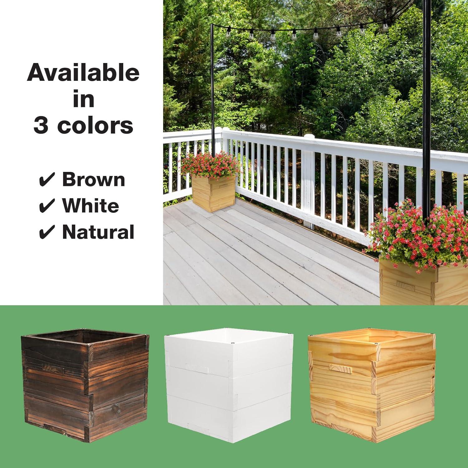 18" Square Natural Wood Outdoor Planter Box with Universal Pole Support