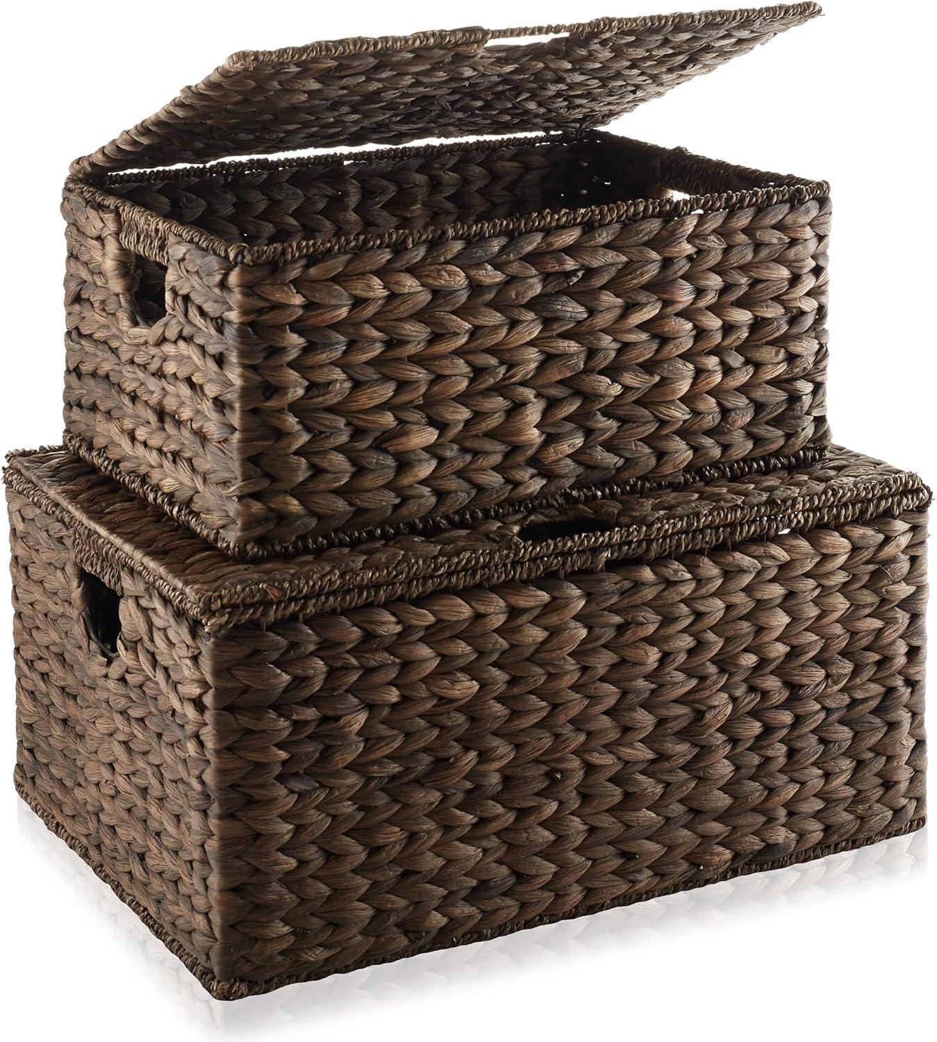 Casafield Casafield Water Hyacinth Rectangular Storage Baskets with Lids (Medium and Large)
