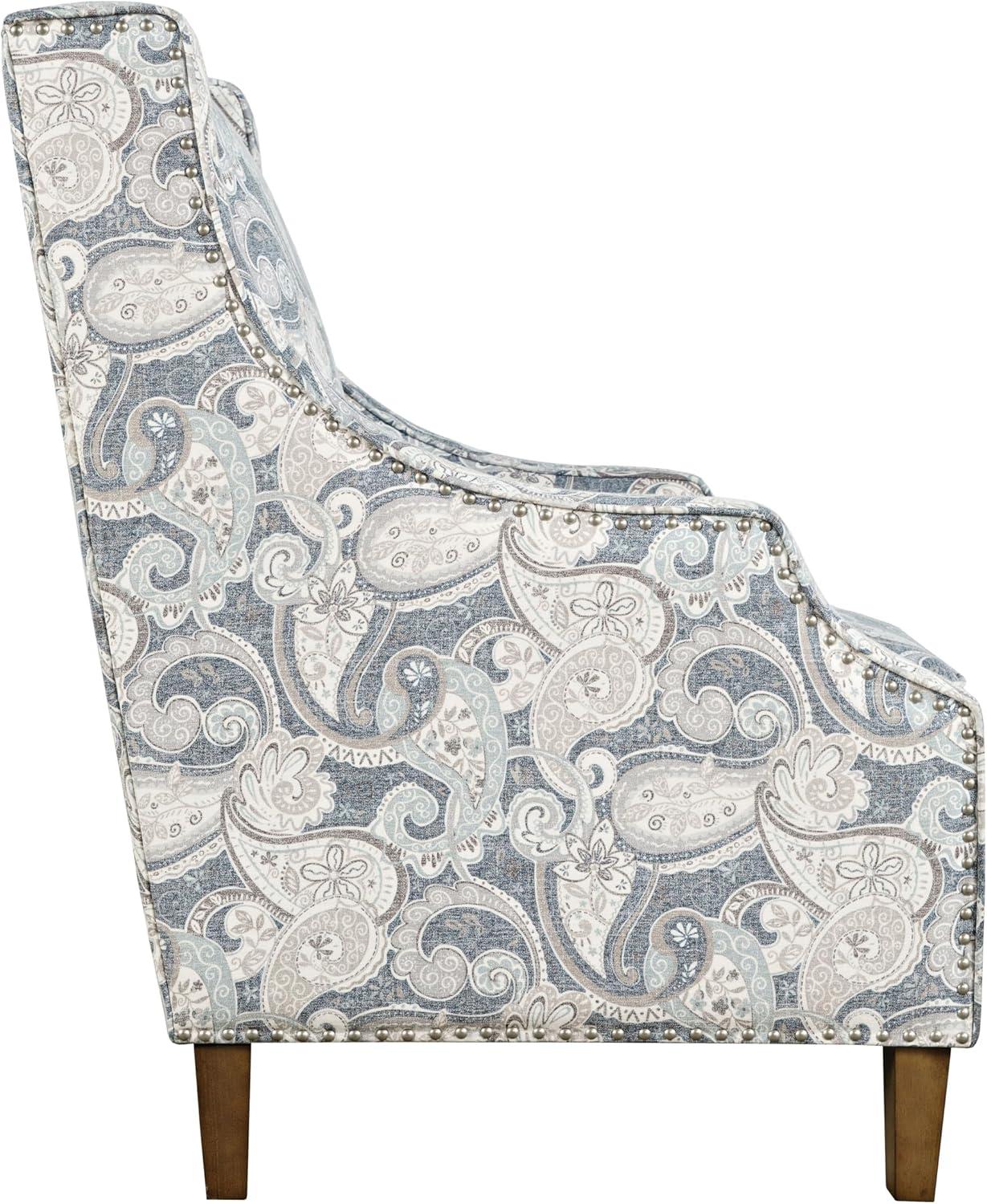 Jofran Westbrook Paisley Fabric Transitional Upholstered Accent Chair with Nailhead Trim