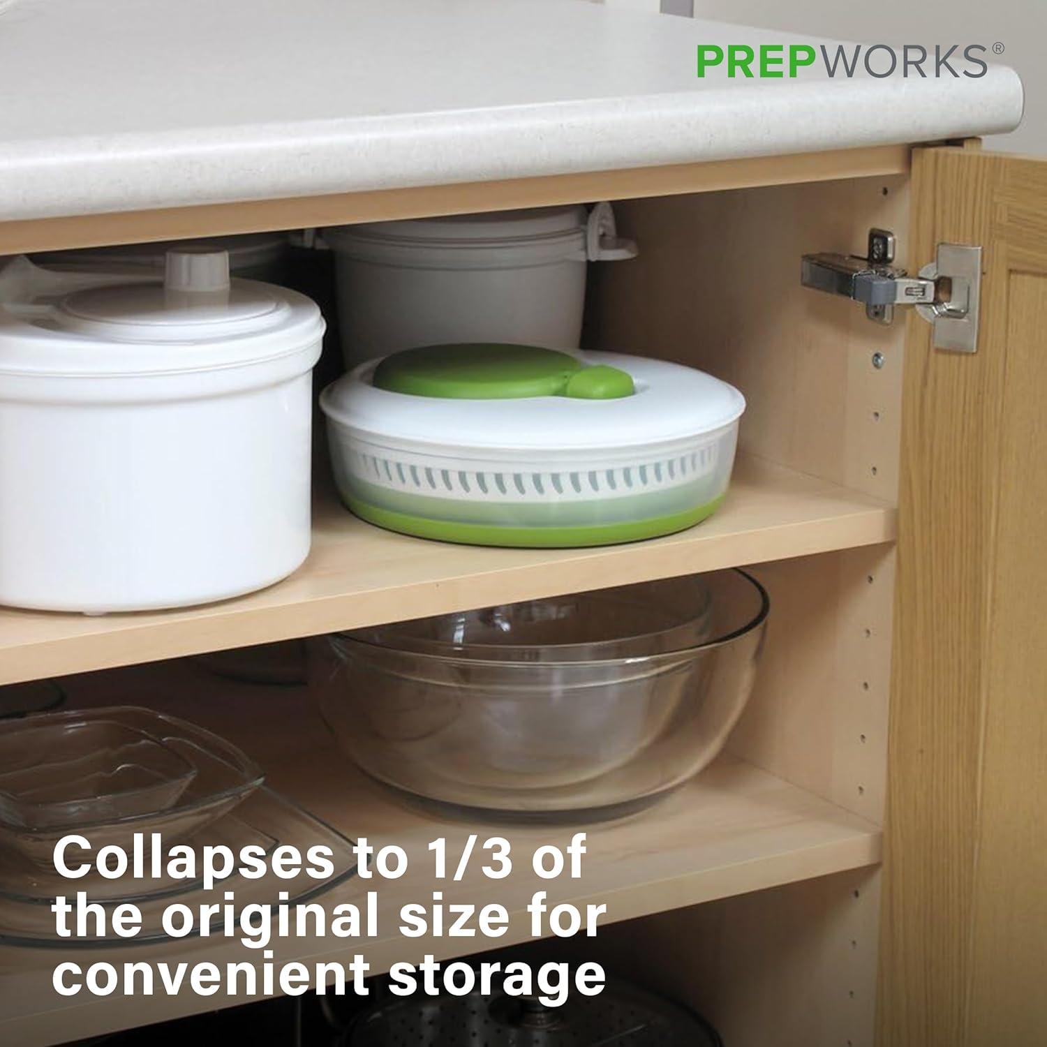 Prepworks Collapsible 3qt Salad Spinner: Dishwasher-Safe, Nonslip Base, Adjustable Handle, Green Lettuce Spinner