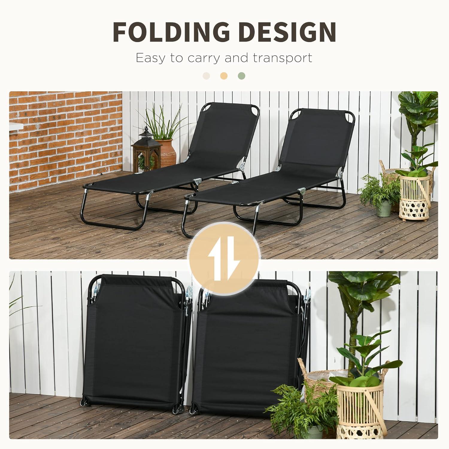 Outsunny Patio Chaise Lounge Chair, Layout Sun Tanning, Folding Sunbathing Beach Chair for Adults, Reclining Lay Down Lounger for Pool, Black