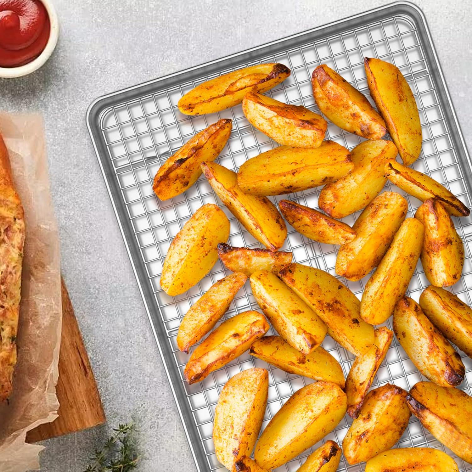 Baking Sheet with Cooling Rack Set [2 Sheets + 2 Racks], GoXteam Stainless Steel Cookie Baking Pan Oven Tray with Rack, 12 x 10 x 1 Inch, Heavy Duty, Non-toxic, Dishwasher Safe