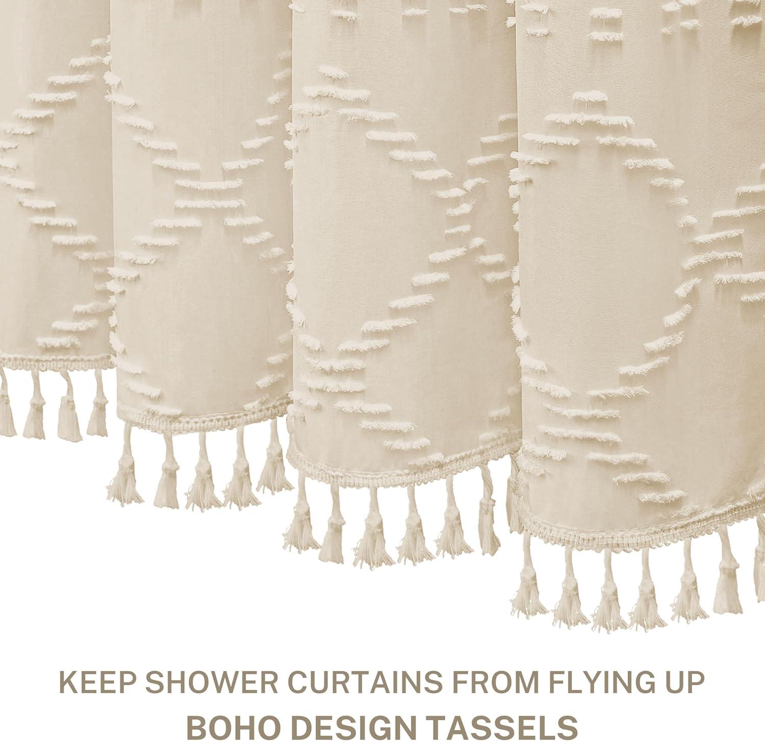 Cream Chevron Textured Boho Fabric Shower Curtain, 72 x 72