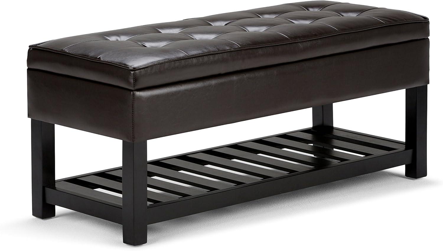 Simpli Home Cosmopolitan 44" Transitional Rectangle Ottoman Bench in Tanners Brown Faux Leather