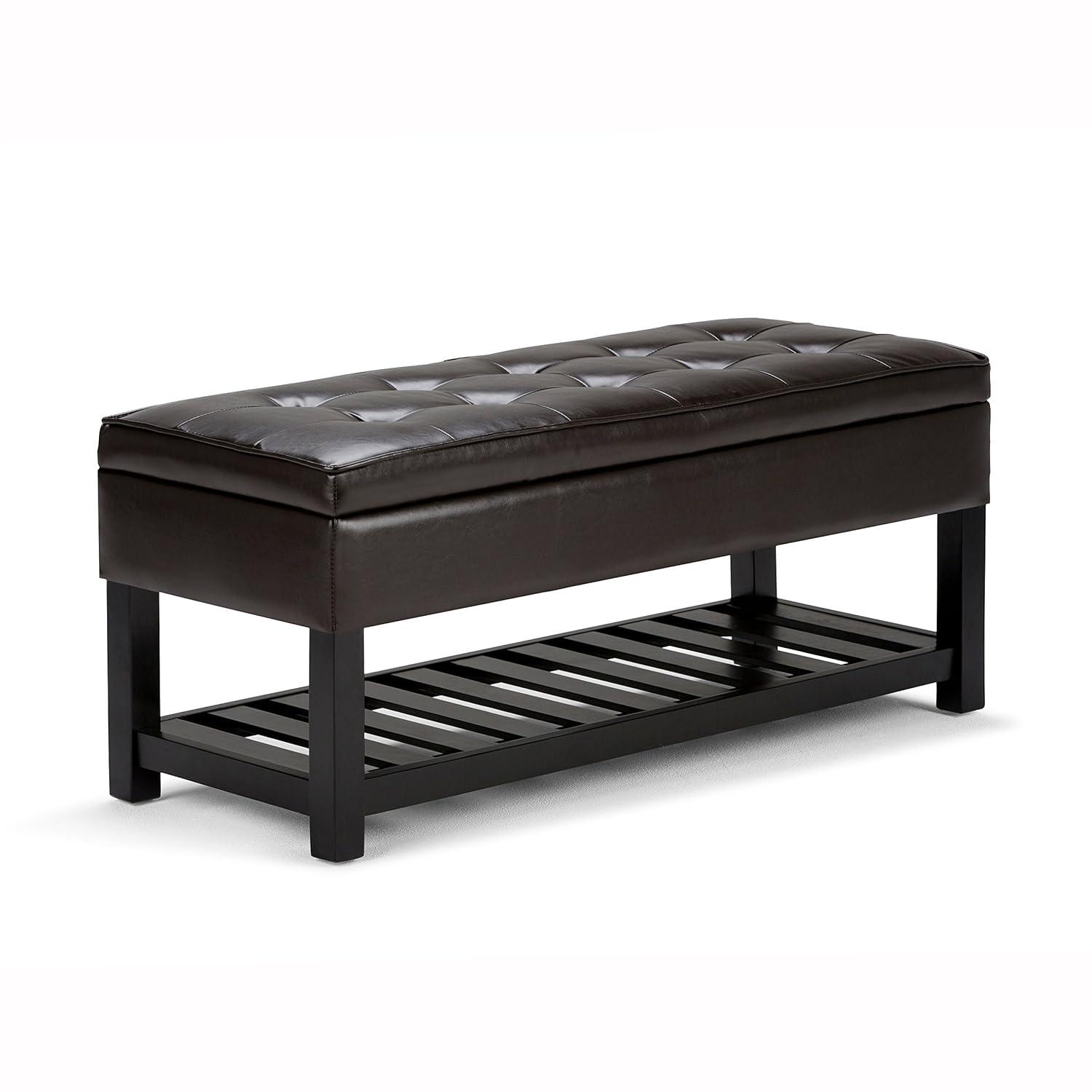 Simpli Home Cosmopolitan 44"W Transitional Tufted Storage Ottoman Bench with Lift Top