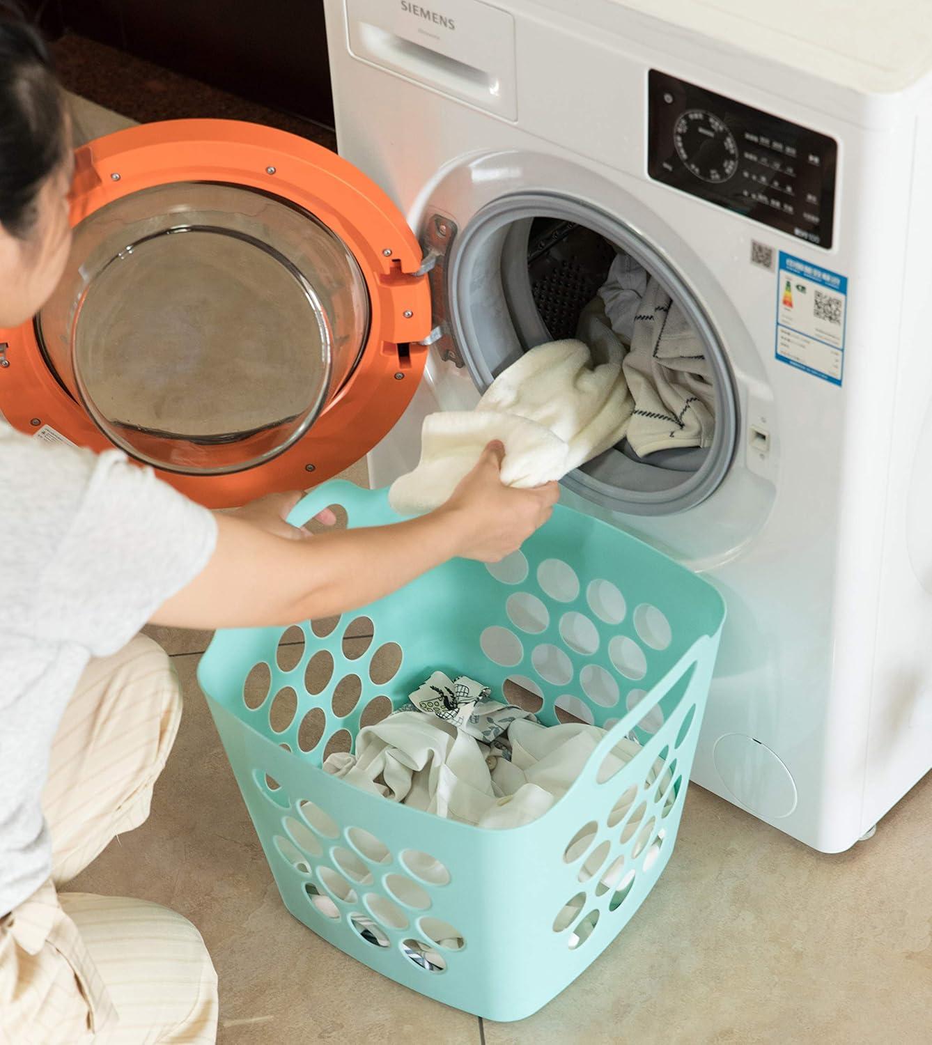 Rebrilliant Flexible Plastic Carry Laundry Basket Holder Square Storage Hamper with Side Handles