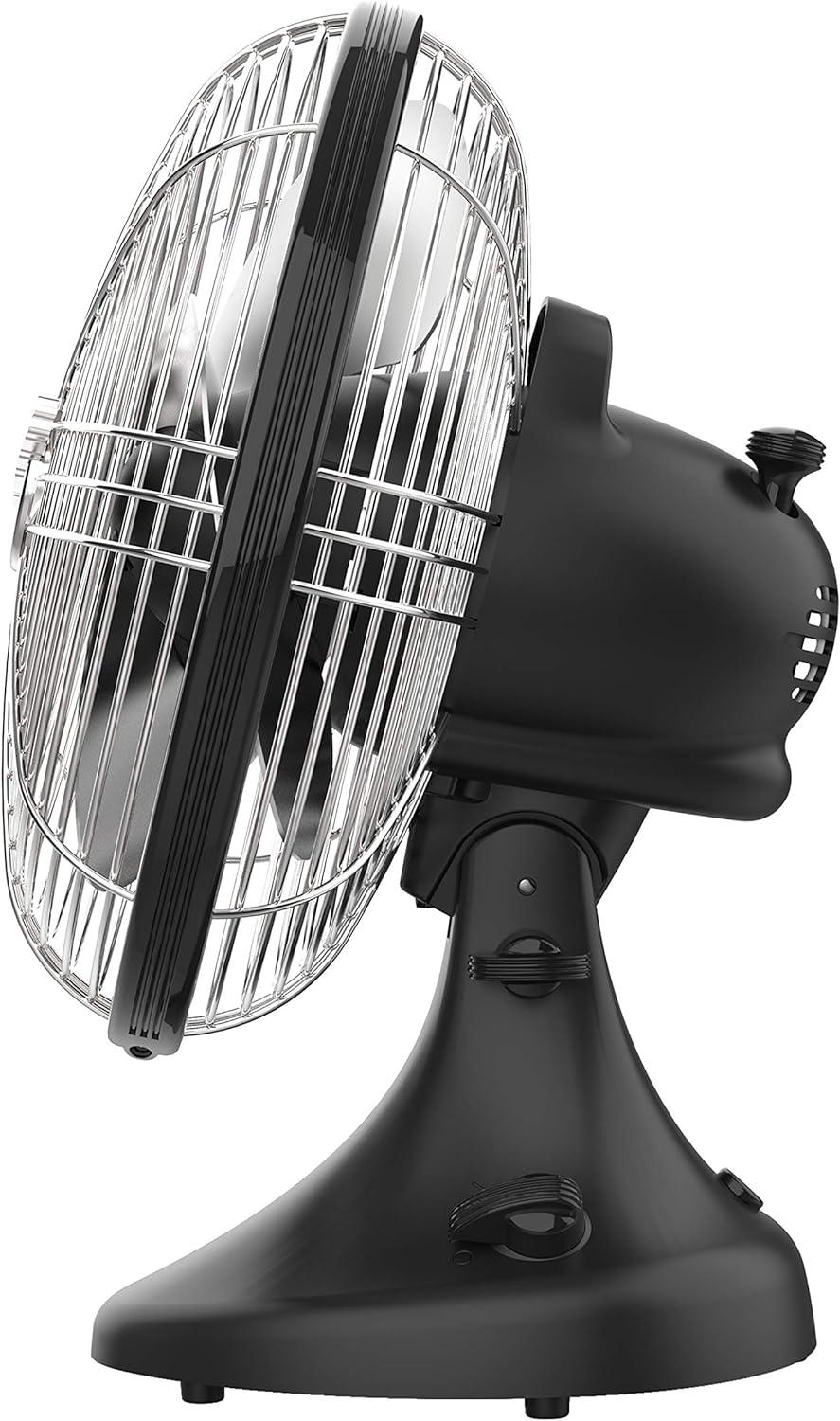 Vornado Silver Swan Portable Oscillating Fan Black: Metal Desk Fan, Quiet Air Circulation, Adjustable Tilt, 3 Speeds