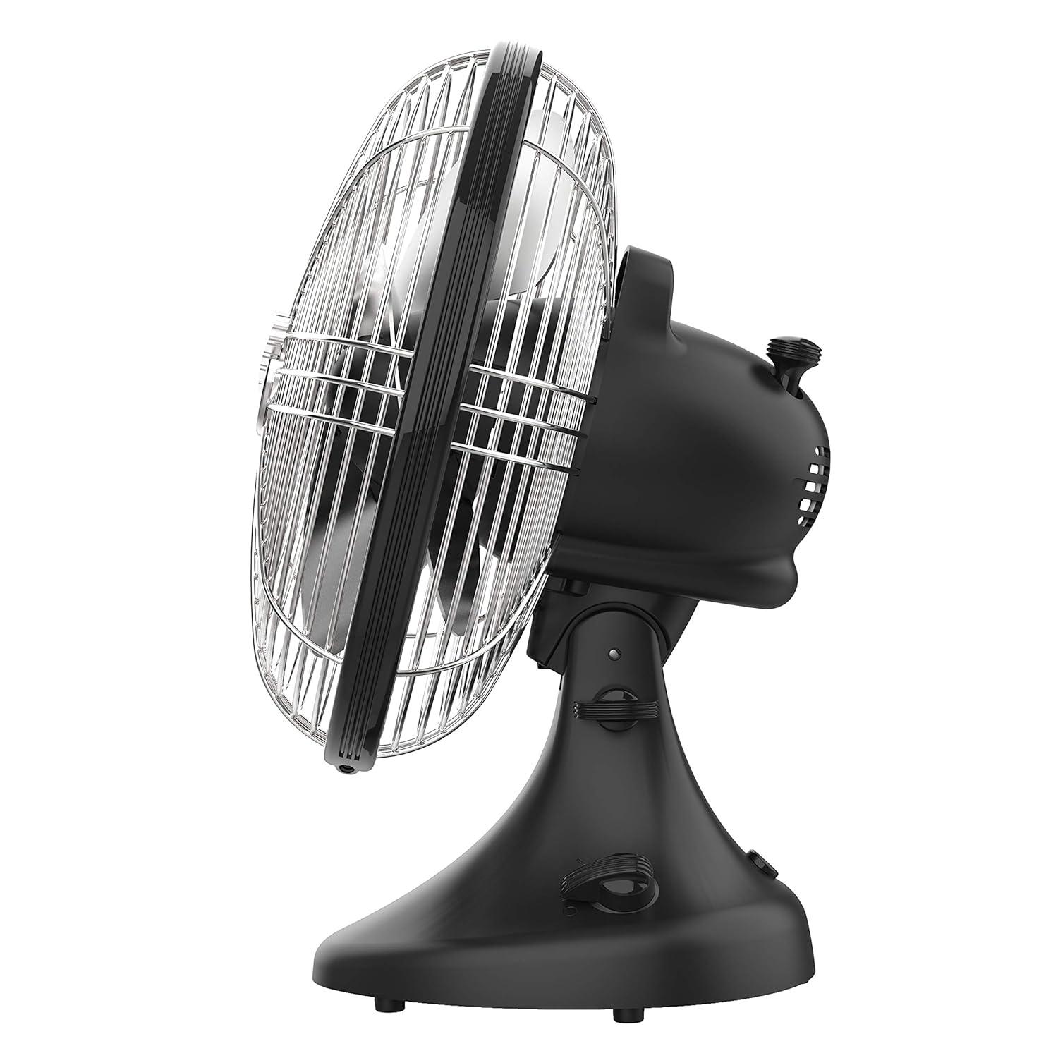 Vornado Silver Swan Portable Oscillating Fan Black: Metal Desk Fan, Quiet Air Circulation, Adjustable Tilt, 3 Speeds