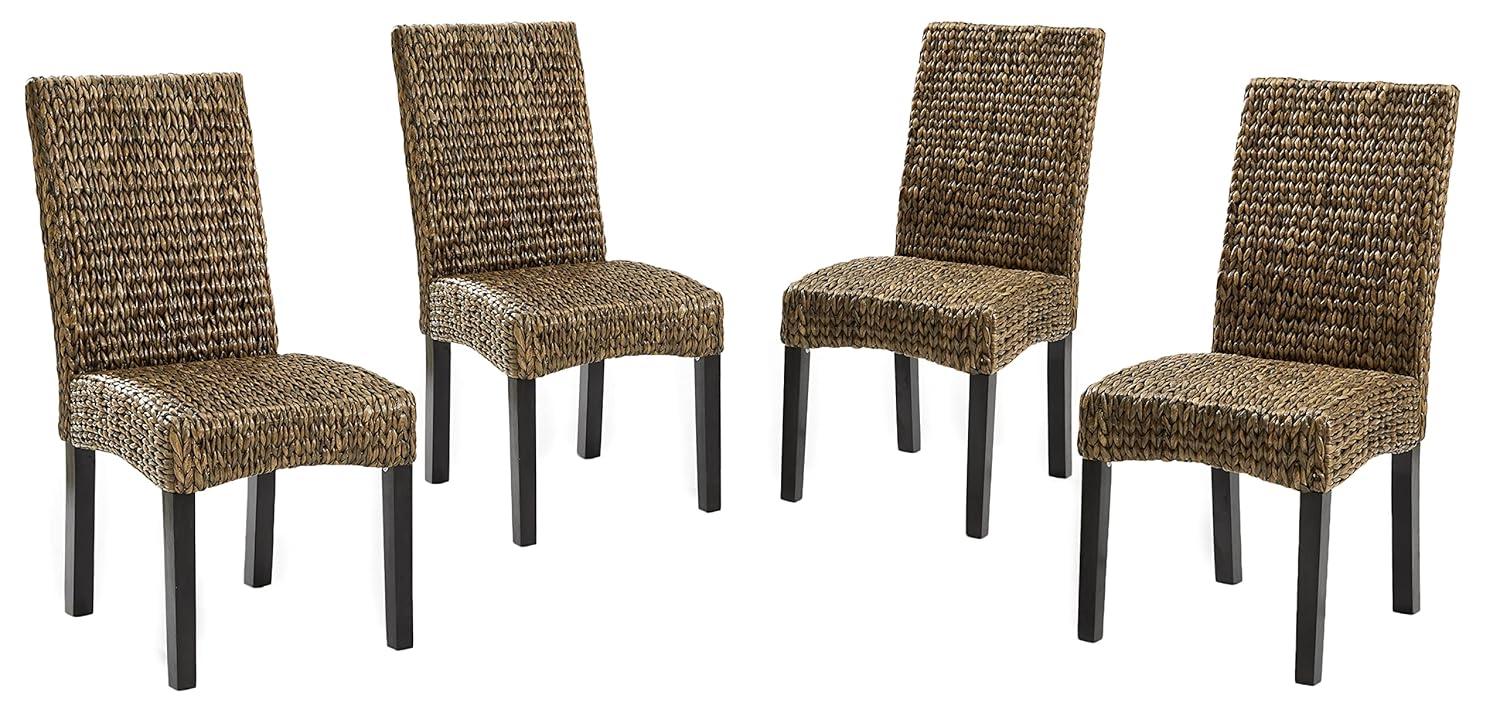 Set of 4 Edgewater Dining Chairs Seagrass/Dark Brown - Crosley