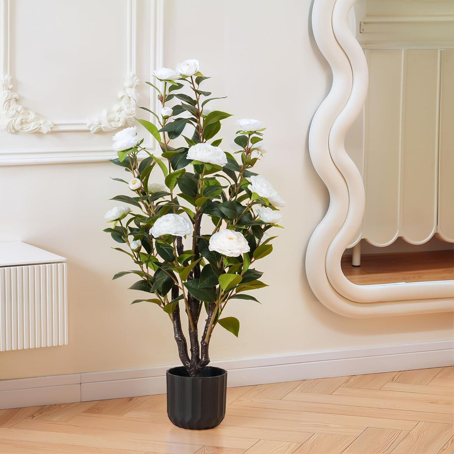 Primrue Primrue 38'' Artificial Camellia Tree Faux Floral Plant Fake Tree For Decoration White