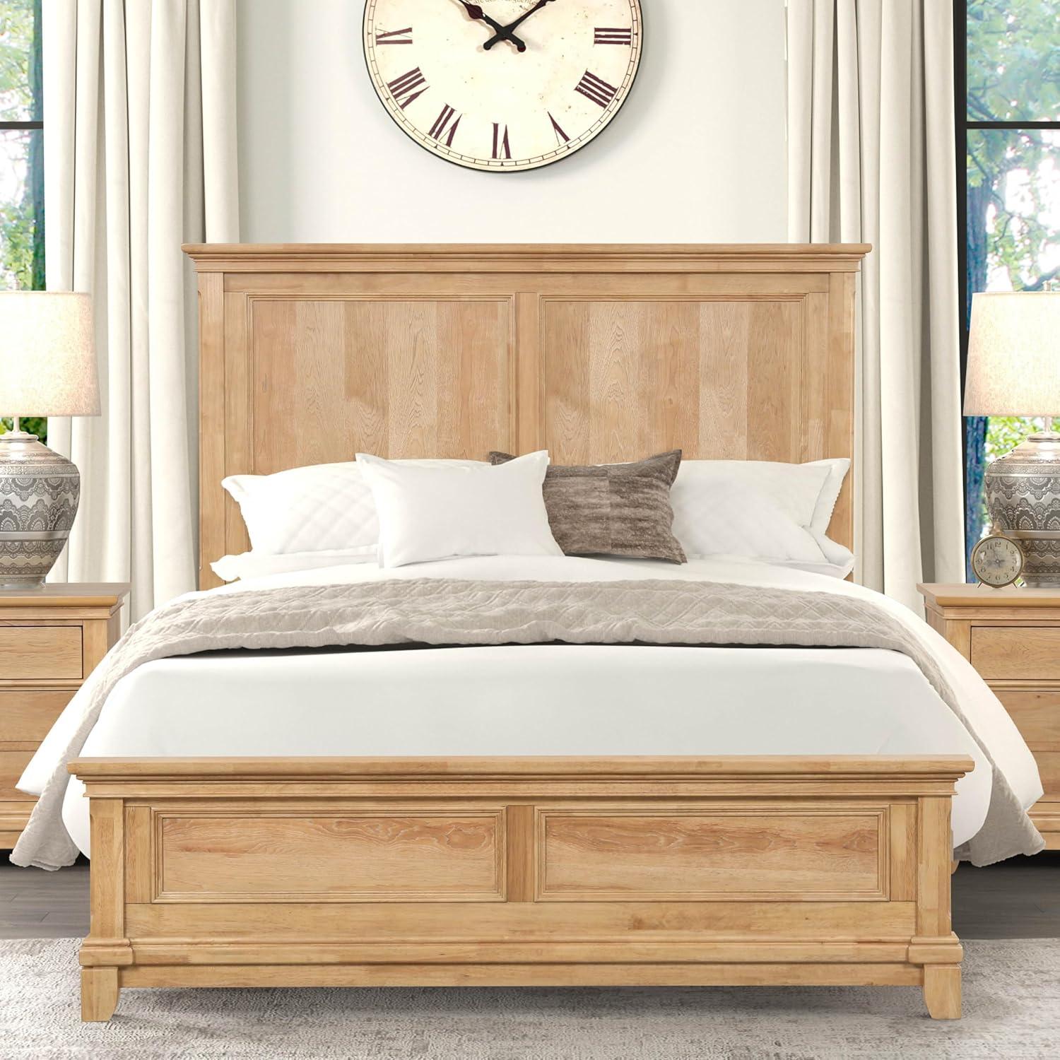 Furniture of America Stratford Solid Wood Queen Panel Bed, Natural Oak