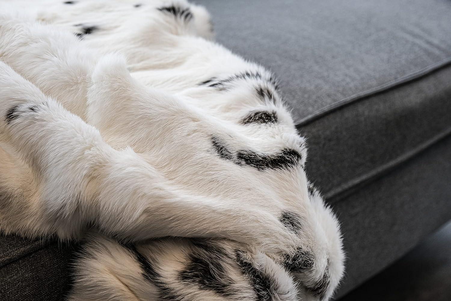 Natural Thick and Lush Pile Soft Microsuede Backing Genuine Rabbit Fur Throw Blanket, Tan, 50 in x 60 in