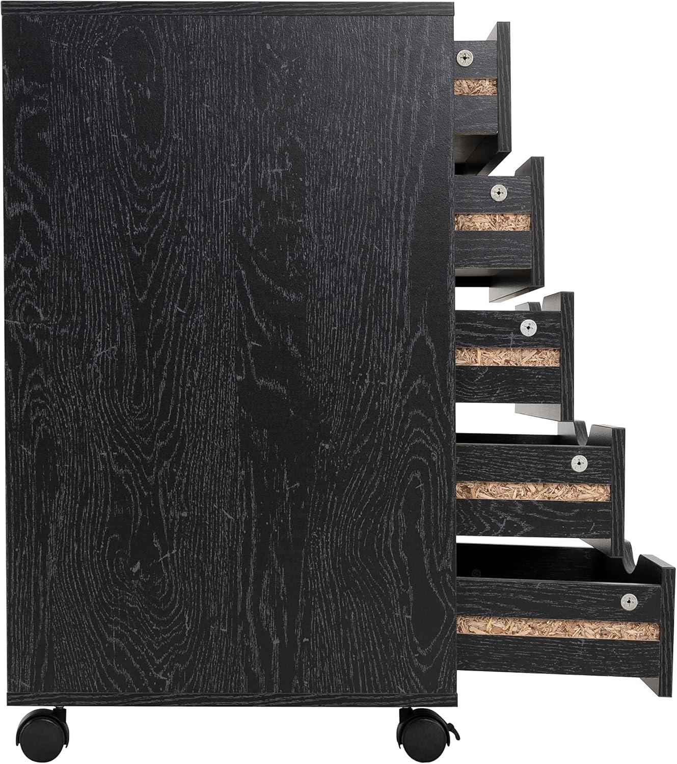 Naomi Home 5 Drawer Dresser for Bedroom Stylish Tall Dressers with Wheels Storage Shelves Small Dresser for Closet Makeup with 180 lbs Capacity - Distressed Black