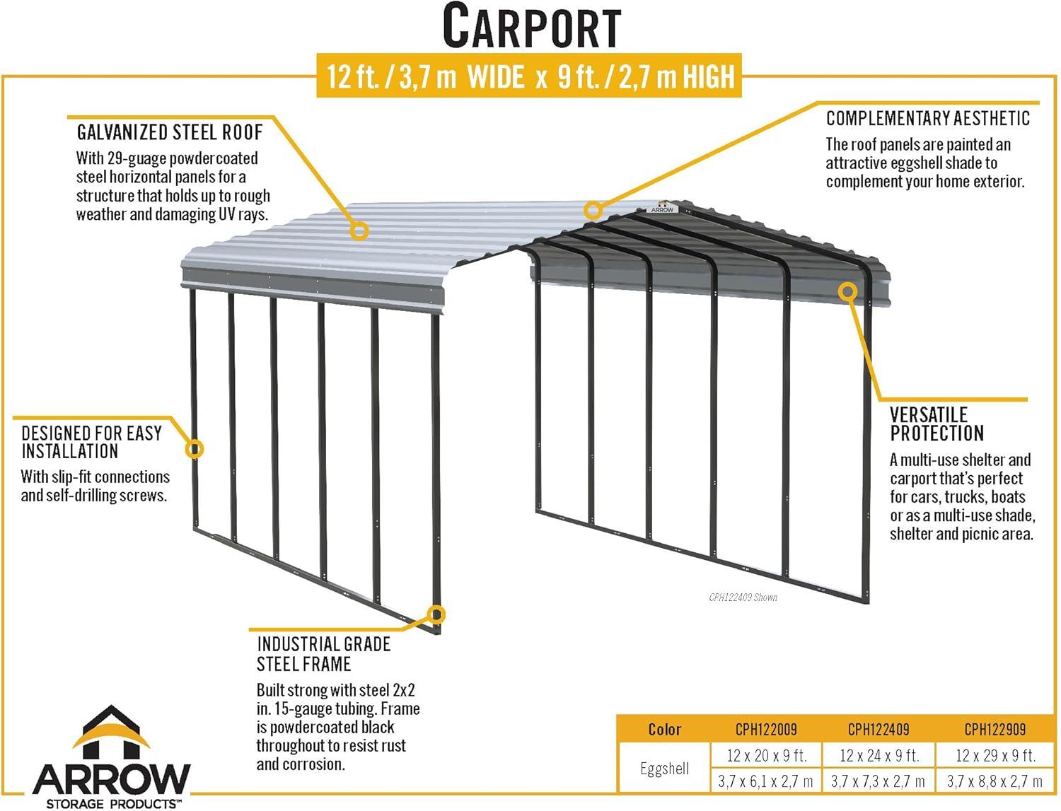 Arrow Arrow Carport, 12 ft. x 24 ft. x 9 ft.