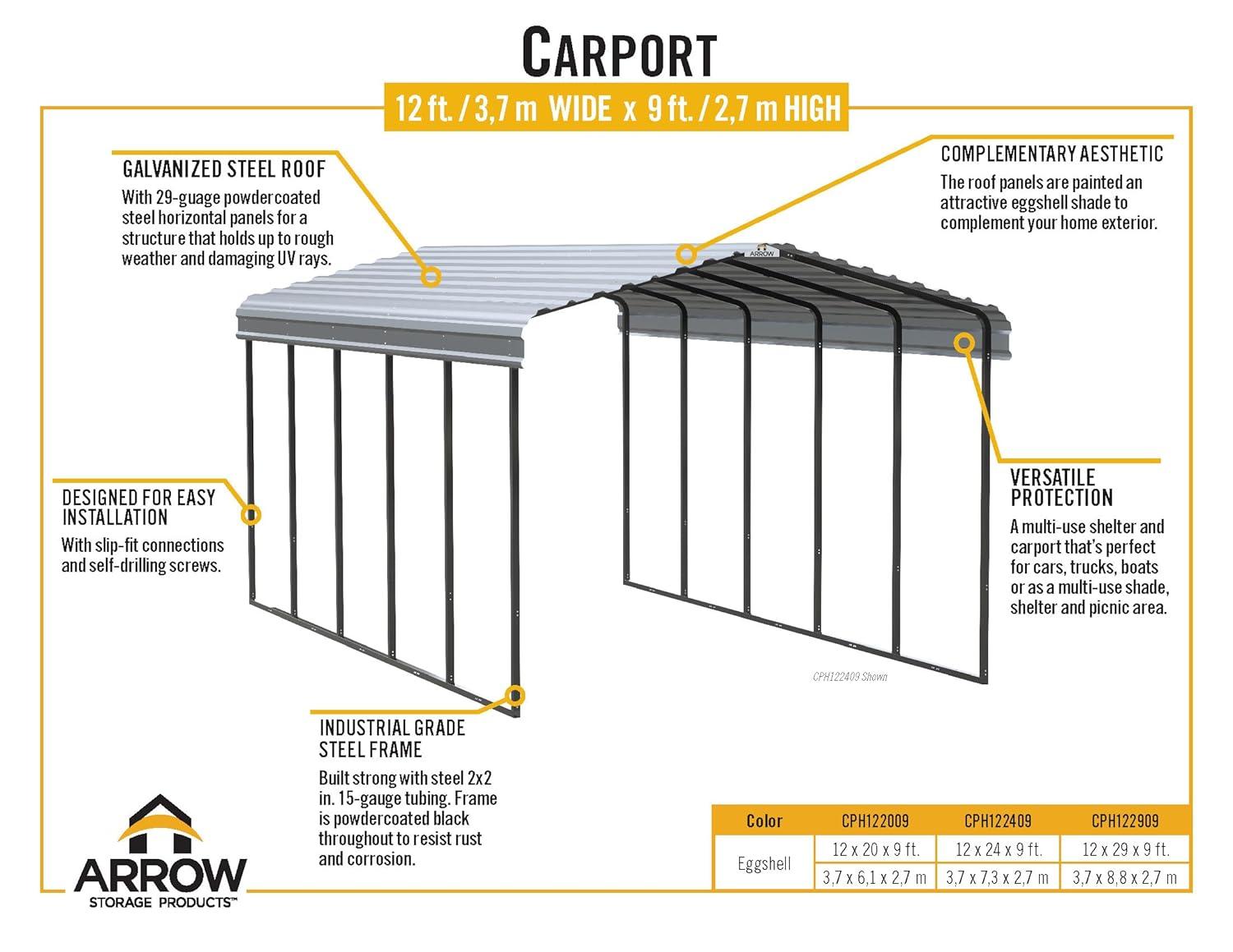 Arrow Arrow Carport, 12 ft. x 24 ft. x 9 ft.