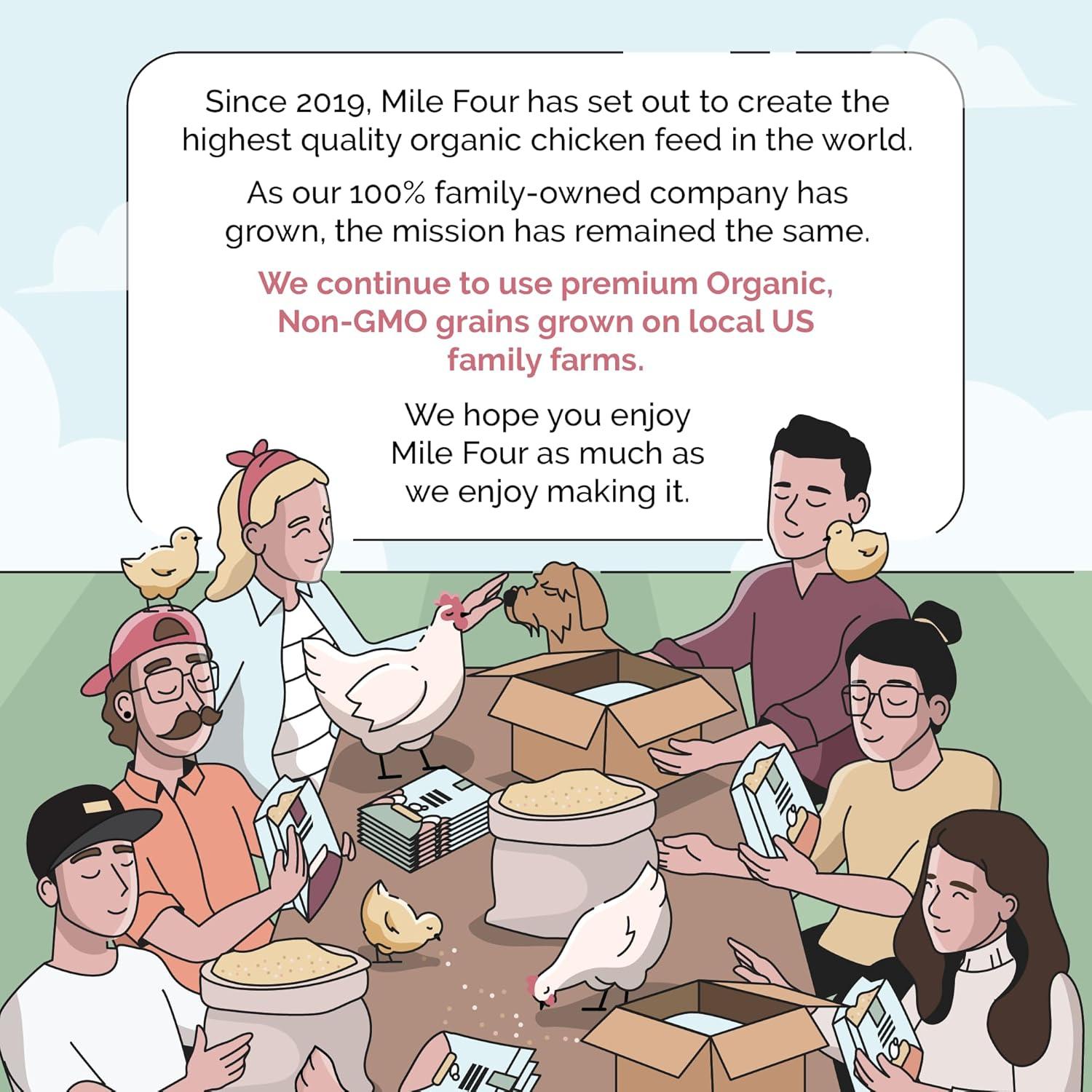 Mile Four | Layer Organic Chicken Feed | 100% US Grown Grains, Certified Organic, Certified Non-GMO, Corn-Free, Soy-Free, Non-Medicated Chicken Food | 16% Protein | Whole Grain | 23 lbs.