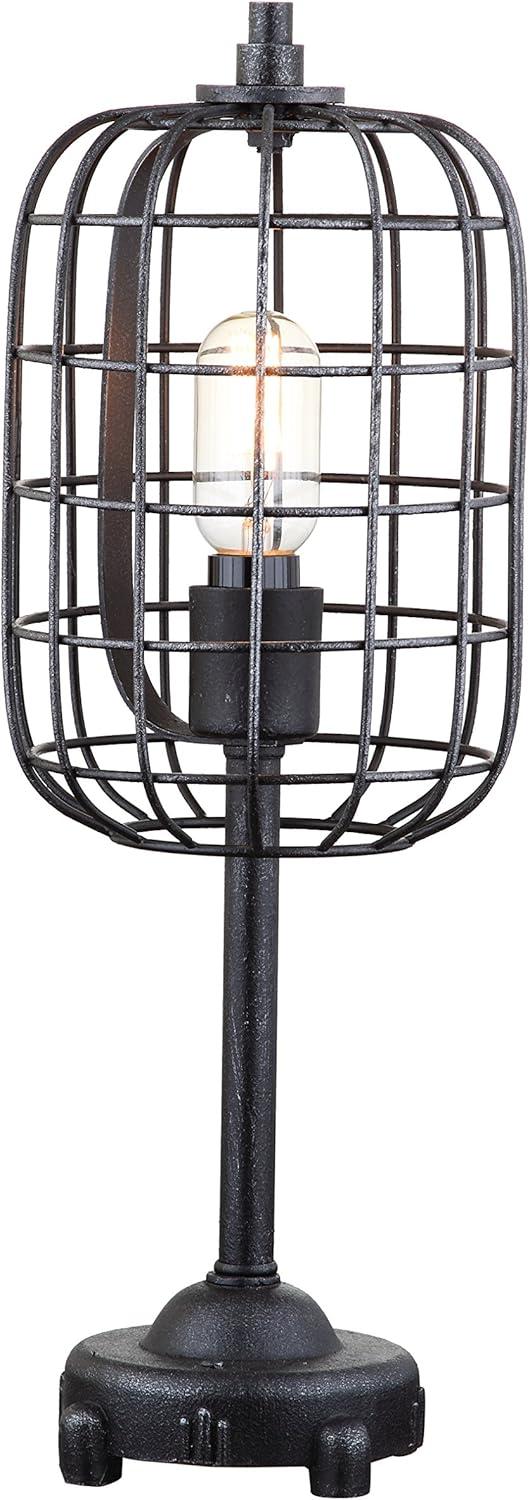 Edison Black Industrial Steel Table Lamp with Cage Shade