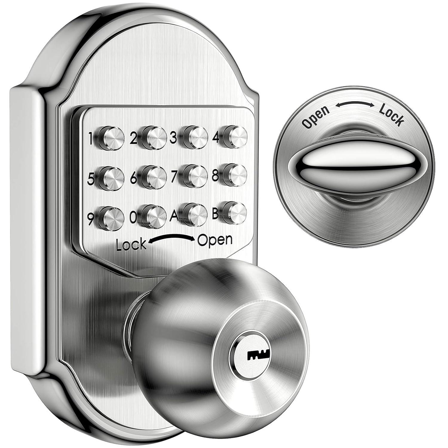 Keyless Entry Door Lock - Door Locks with Keypads, Deadbolt Lock Keypad Door Knob, Stainless Steel (Pass Code or Key) 100% Mechanical, No Electronic Gray