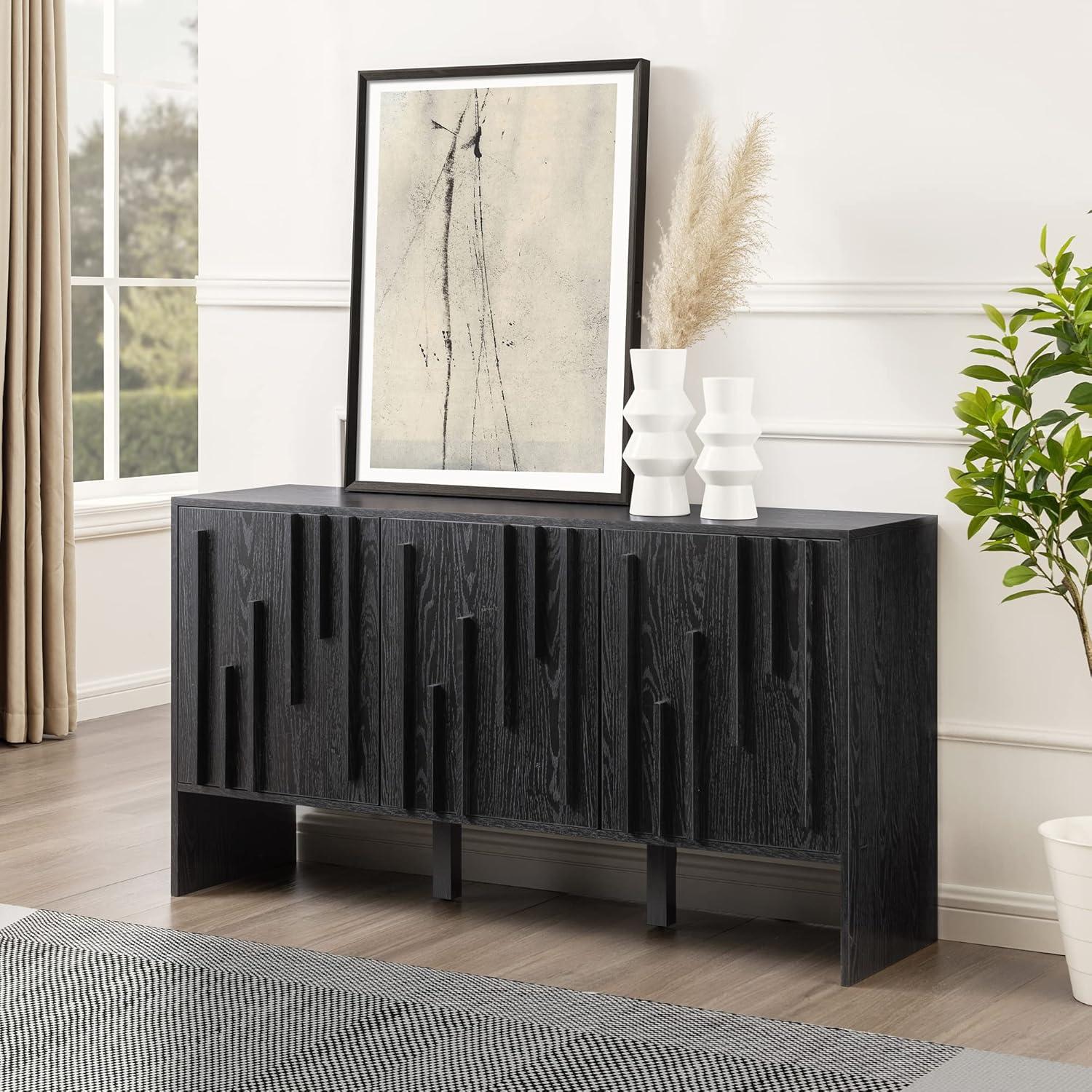 Modern Staggered Vertical Accent 3 Door Sideboard - Saracina Home