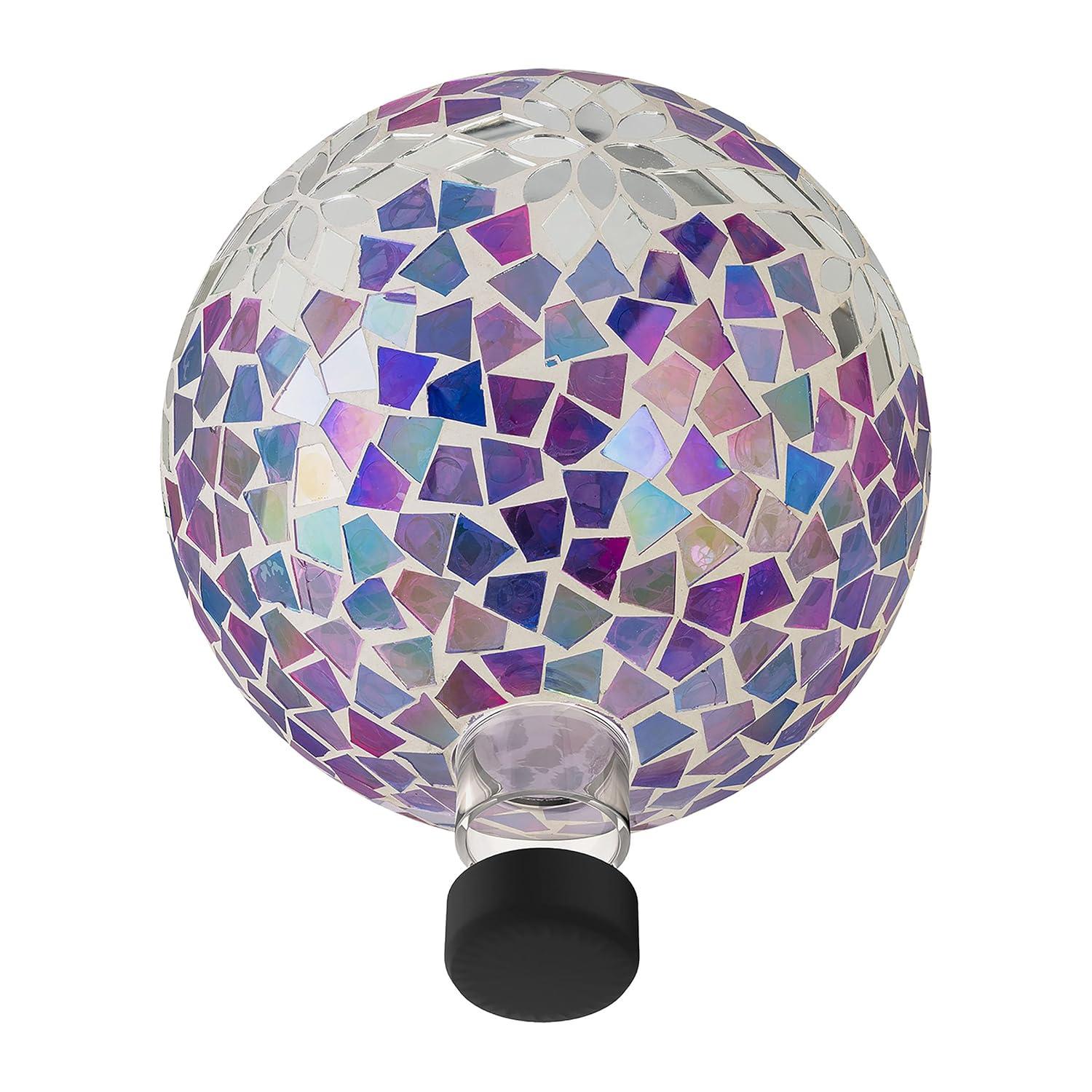 Alpine Corporation 10" Glass Mosaic Floral Gazing Globe, Purple/Silver