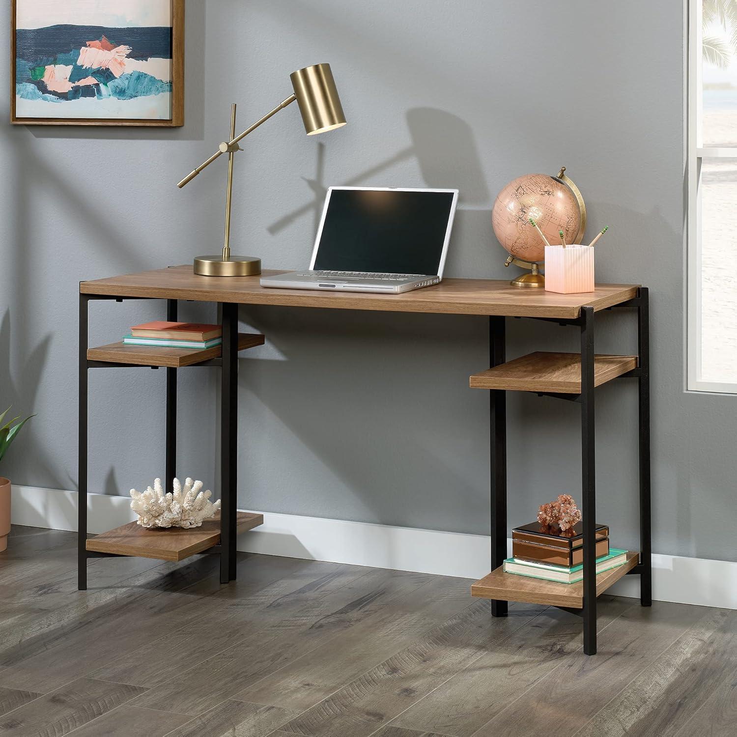 Sindoori Mango & Black Metal Industrial Desk with Open Shelves