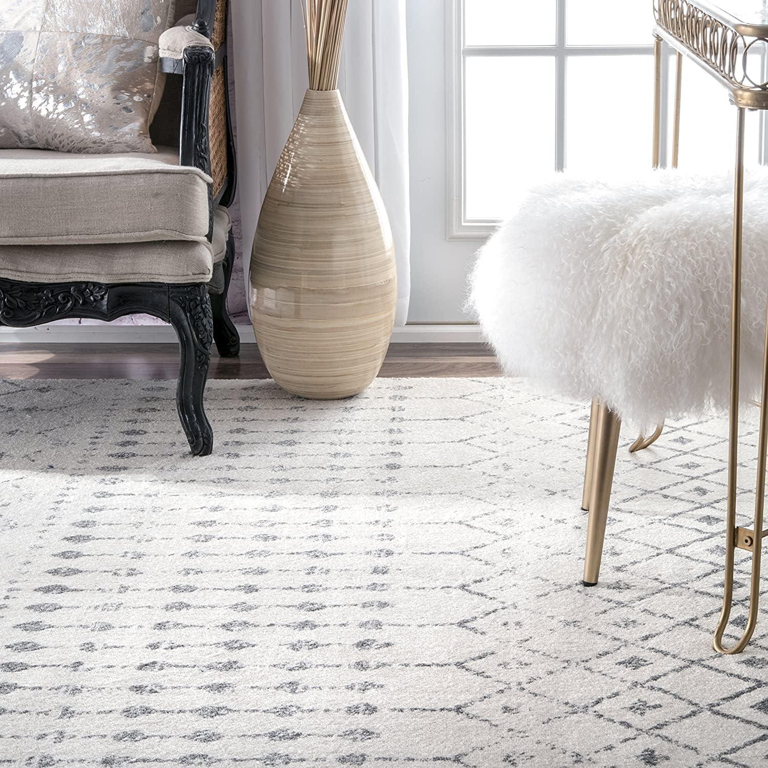 nuLOOM Blythe 8 x 8 (ft) Polypropylene Gray Square Indoor Geometric Moroccan Area rug