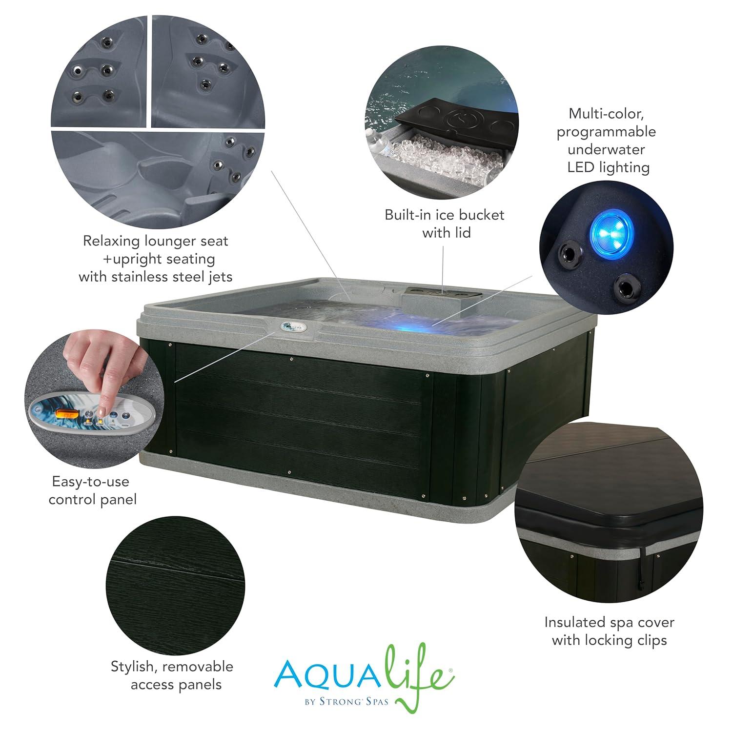Aqualife® by Strong Spas® Ariana™ 6-Person 30-Jet Lounger Hot Tub Spa with Built-In Ice Bucket, 5 BHP 2-Speed Pump, LED Lighting, 4kW Stainless Steel Heater and Ozonator, Insulated Cover Included & Reviews | Wayfair