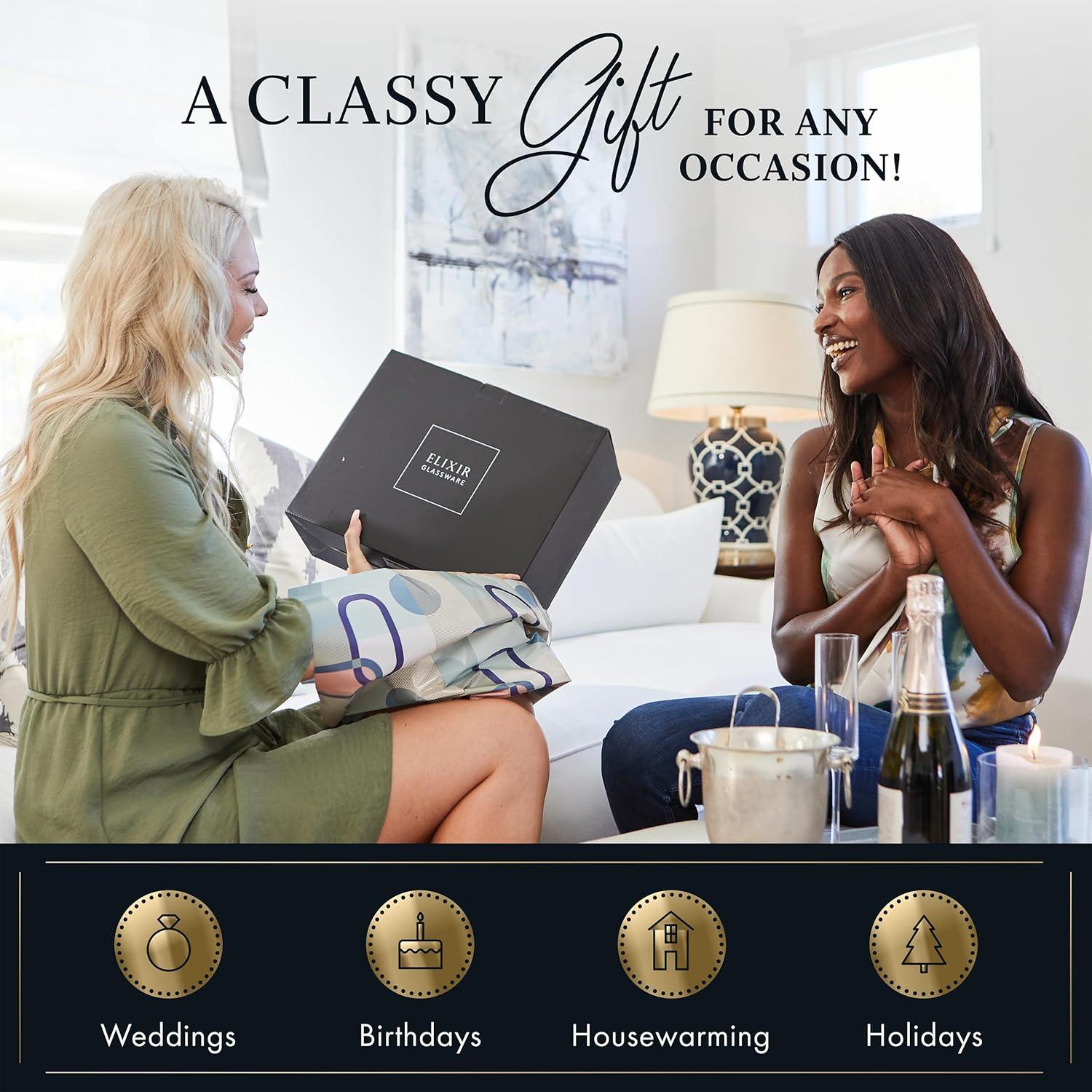 Elixir Glassware Elegant Hand-Blown Crystal Champagne Flutes - Set of 2, Lead-Free Premium Crystal - Ideal for Wedding, Anniversary, Christmas Celebrations - 8oz, Clear