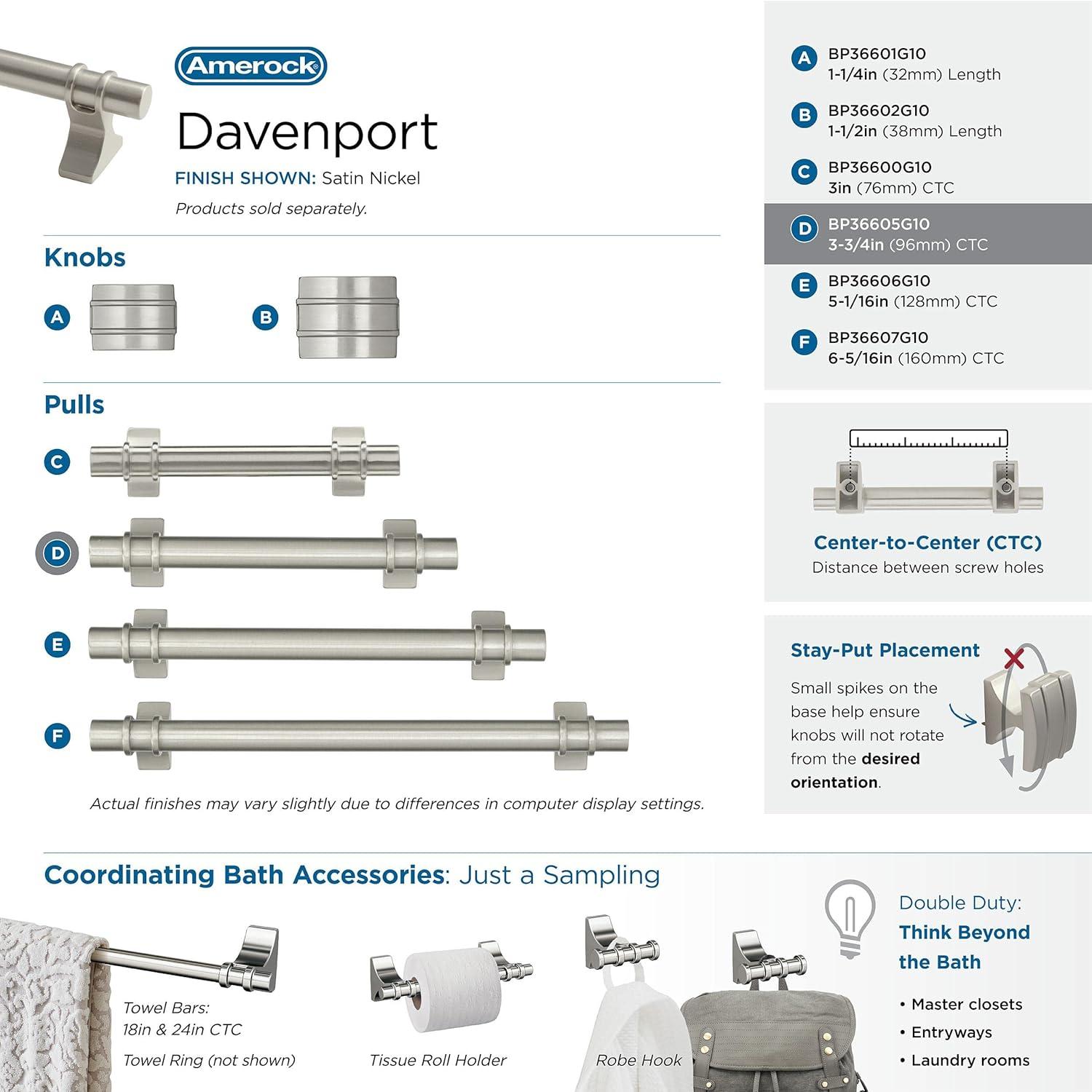 Amerock Davenport 3-3/4 inch (96mm) Center-to-Center Satin Nickel Cabinet Pull