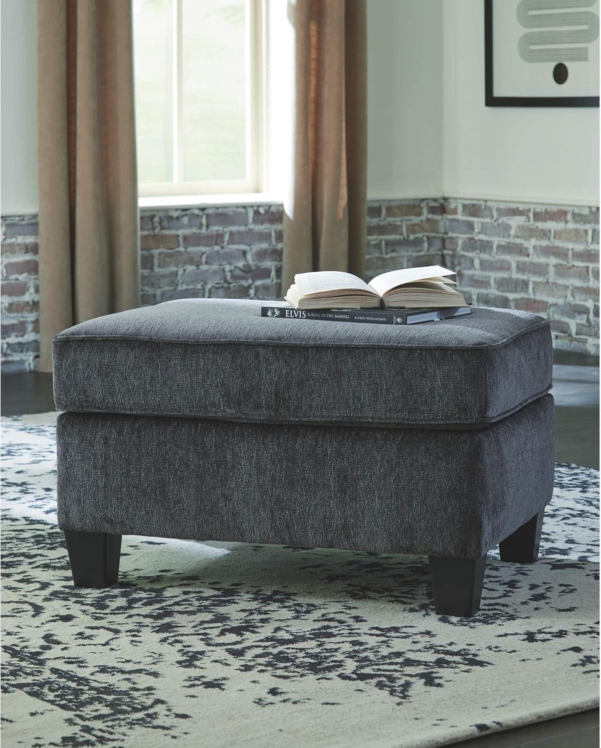 Contemporary Charcoal Gray Chenille 33" Footstool