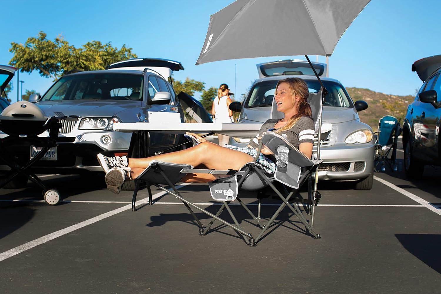 Sport-Brella Grey Camping Chair, with Clamp-On Sun Shade