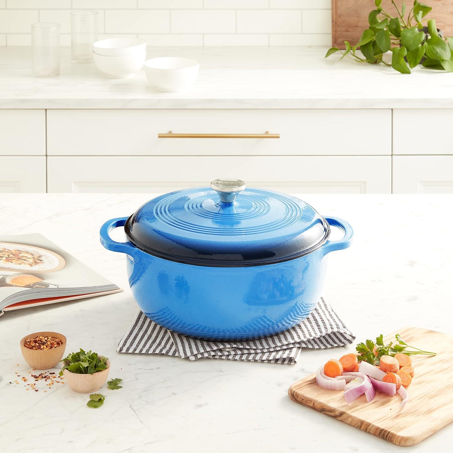 Lodge Enamel Cast Iron 7.5 Quart Dutch Oven, Blue, EC7D33