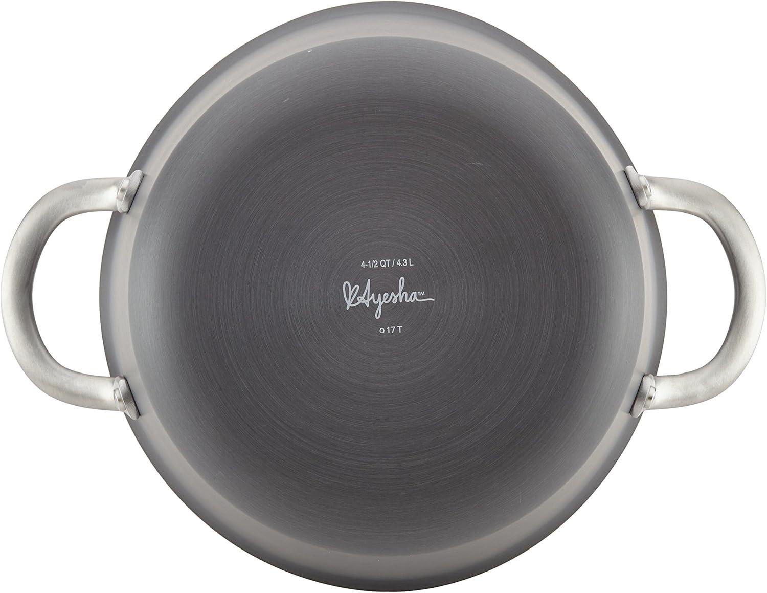 Ayesha Curry Ayesha Curry Home Collection Hard Anodized Nonstick Sauce Pot with Lid, 4.5 Quart, Gray