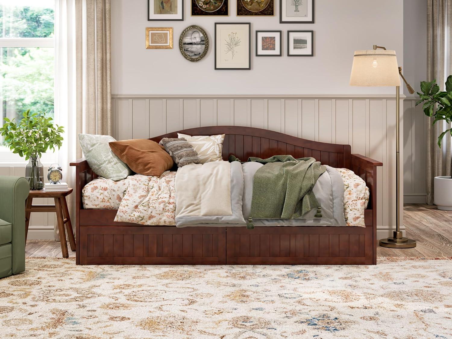 AFI Nantucket Twin Wood Daybed with Set of 2 Drawers in Walnut