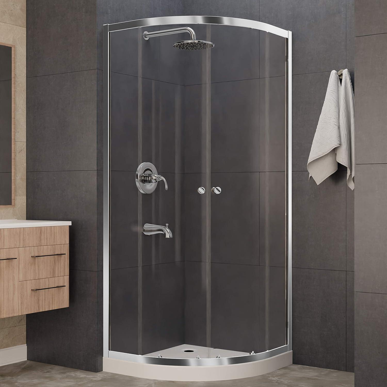 ANZZI Mare Series 35.2'' W 76'' H Framed Round Reversible Shower Enclosure SD-AZ050-01CH