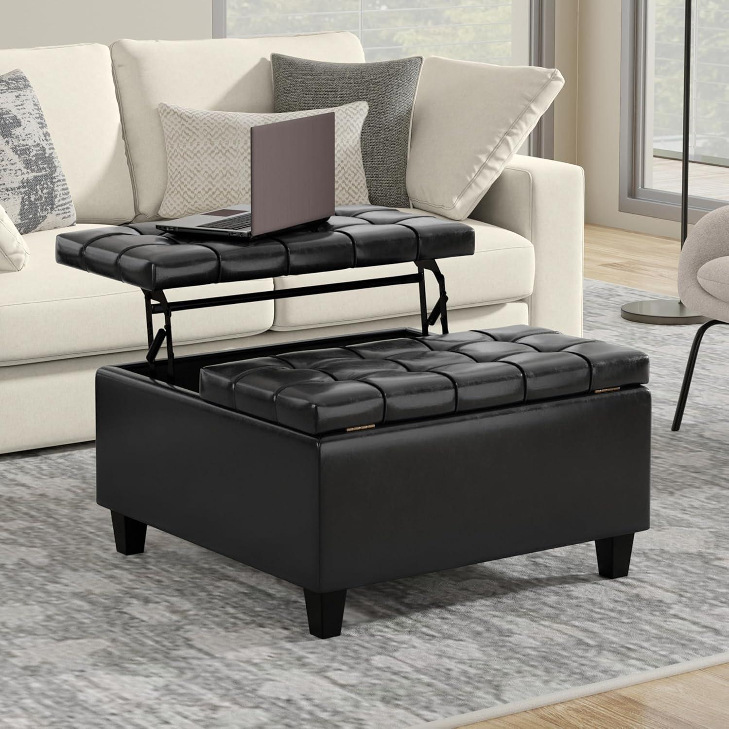 Harrison Small Square Coffee Table Storage Ottoman, Assembled