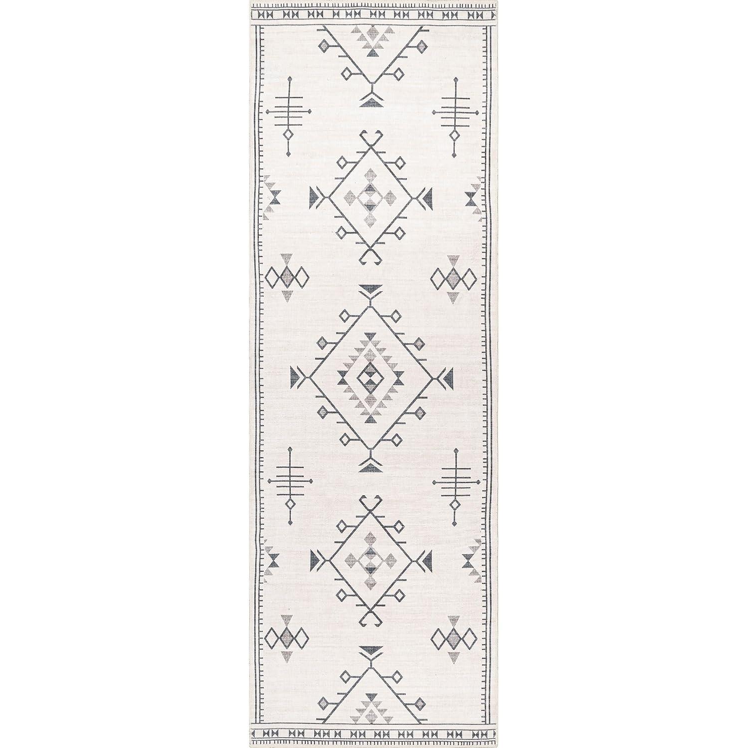 Nuloom Evalyn Diamond 2x6 Machine Washable Runner Indoor Area Rug for Living Room Bedroom Dining Room Entryway Hallway Kitchen, Cream/Ivory