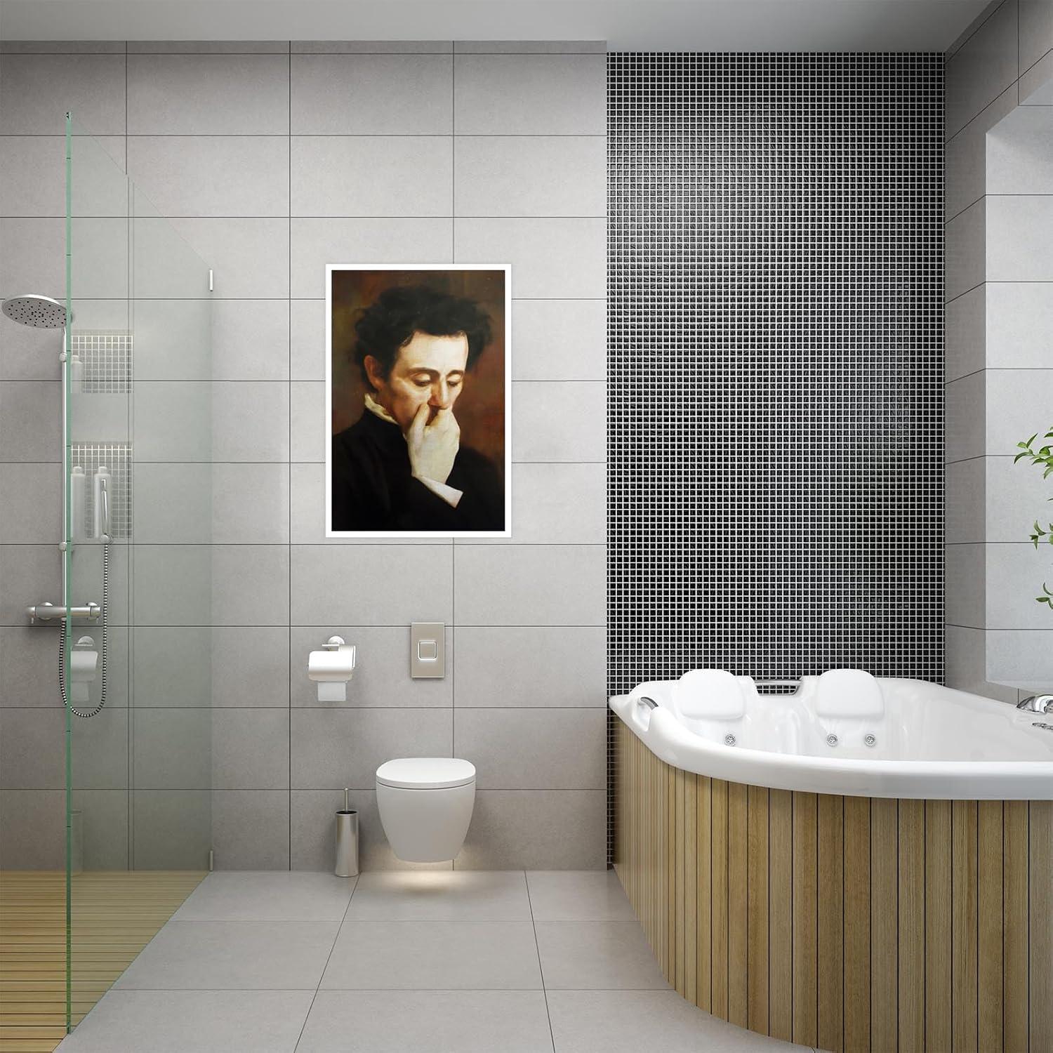 JDNWKBBS Funny Bathroom Canvas Wall Art Humorous Classical Oil Painting Man Covering Nose Posters Vintage Toilet Pictures Prints Rustic Farmhouse Wall Decor for Bathroom Restroom 12x16in Unframed