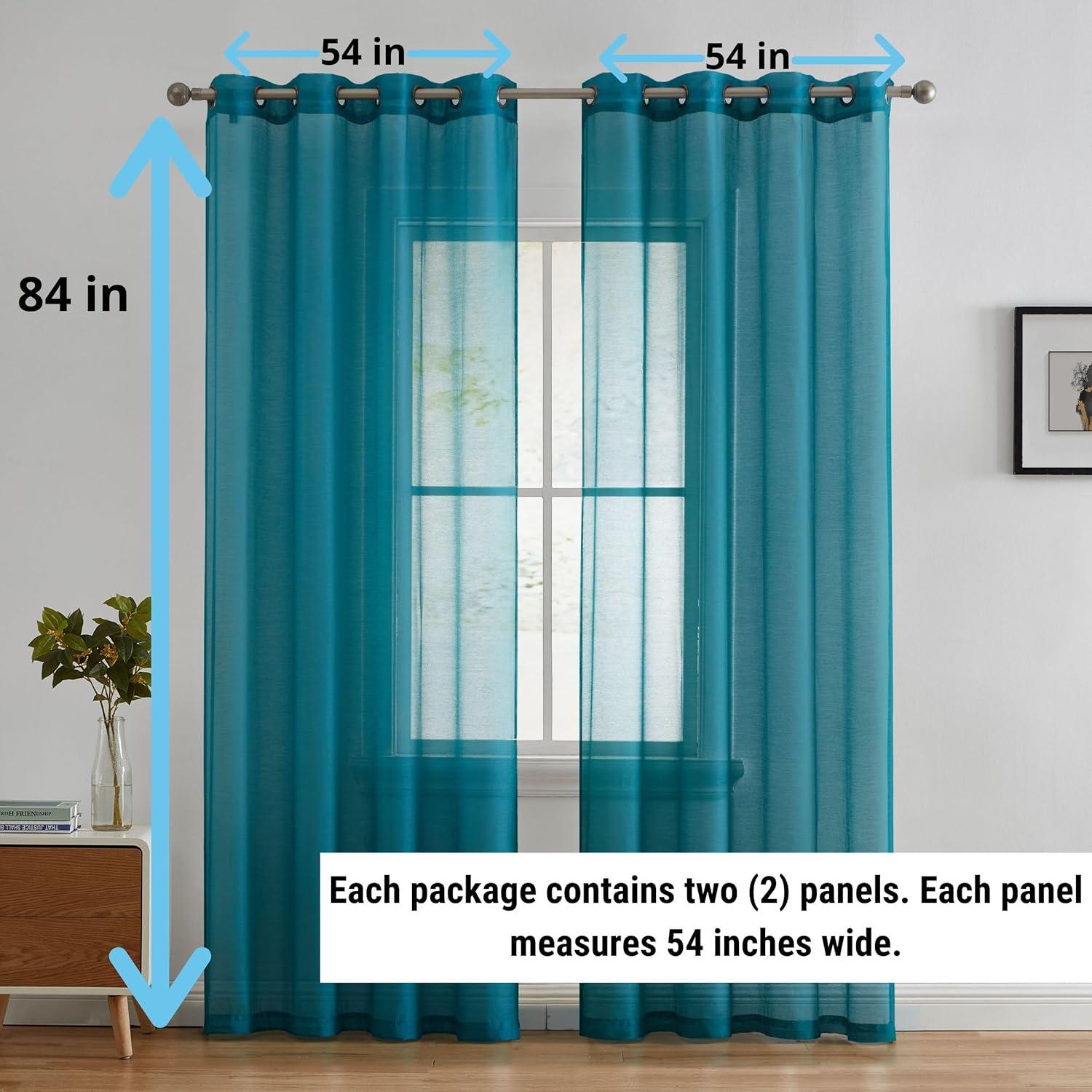 HLC.ME Semi Sheer Voile Light Filtering Transparent Window Curtain Grommet Panels - Set of 2 - Teal, 54 W x 84 L
