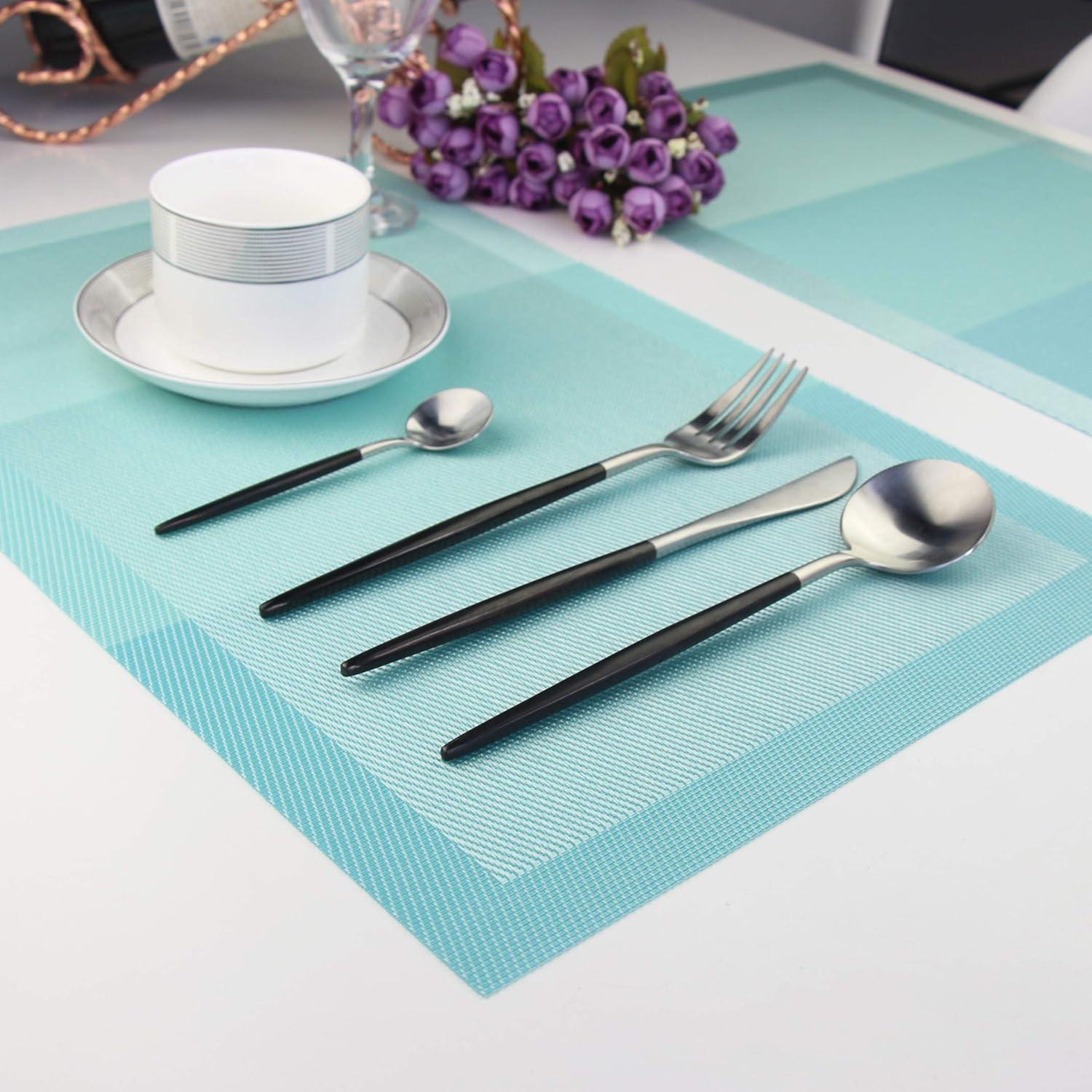 pigchcy Placemats, Heat Insulation Non Slip Plastic Placemats, Washable Easy to Clean Woven Vinyl Kitchen Stain Resistant Placemats for Dining Table Set of 6 (Sky Blue)