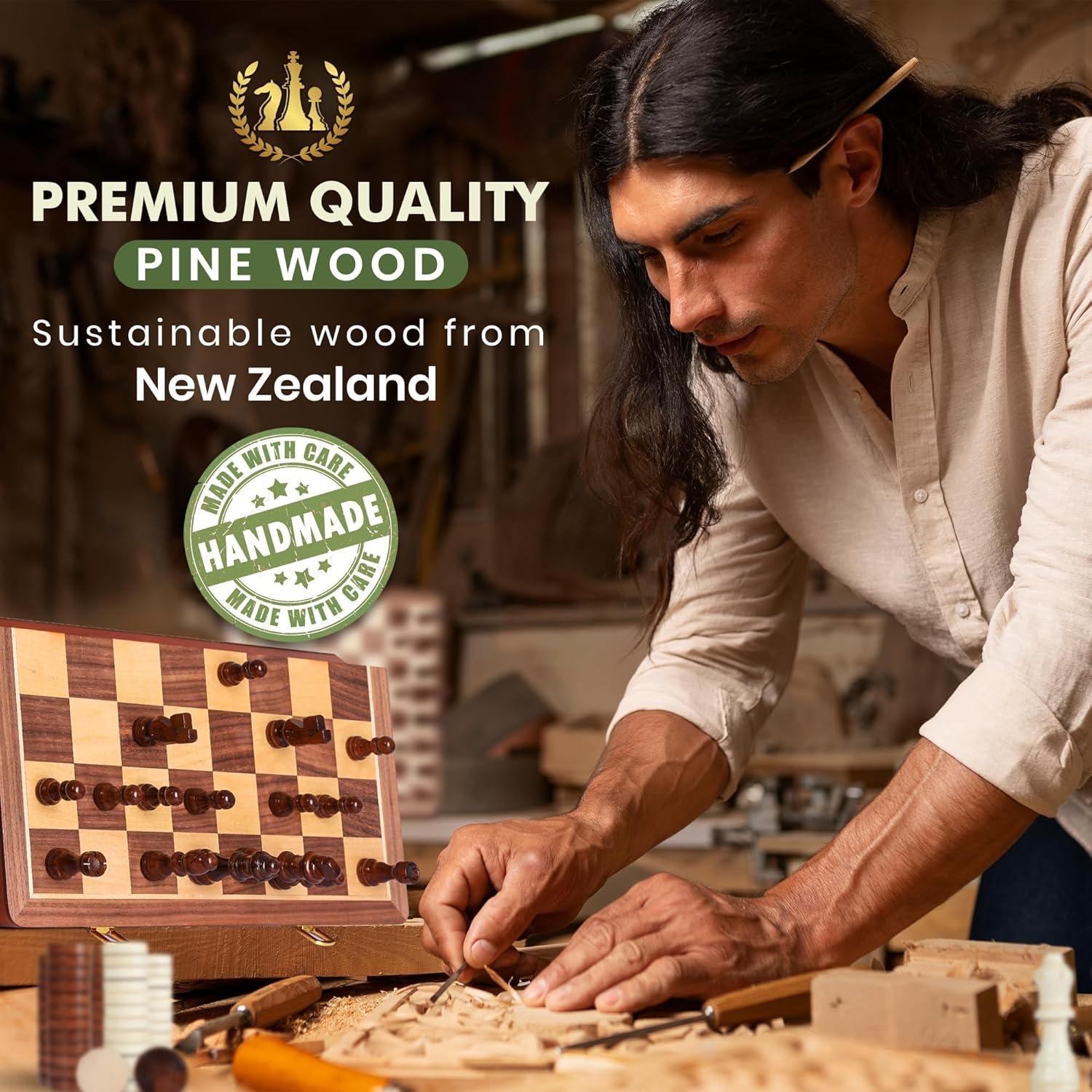 KiddiTouch 15 inch Magnetic Wooden Chess Set 2 in 1 Folding Chess Board Travel Chess Games for Adults and Kids