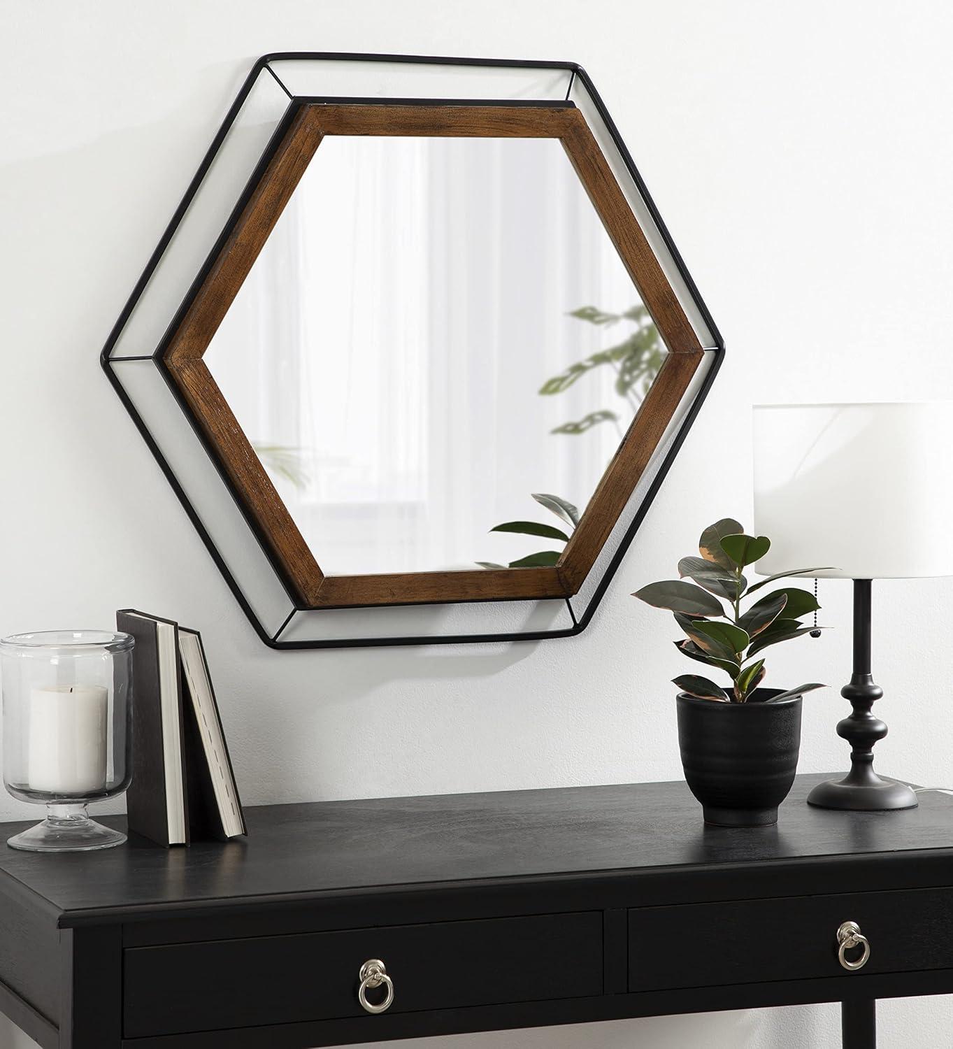 Kate & Laurel All Things Decor 28"x28" Wesman Framed Wall Mirror Walnut Brown : Modern Hexagon Shape, No Assembly Required