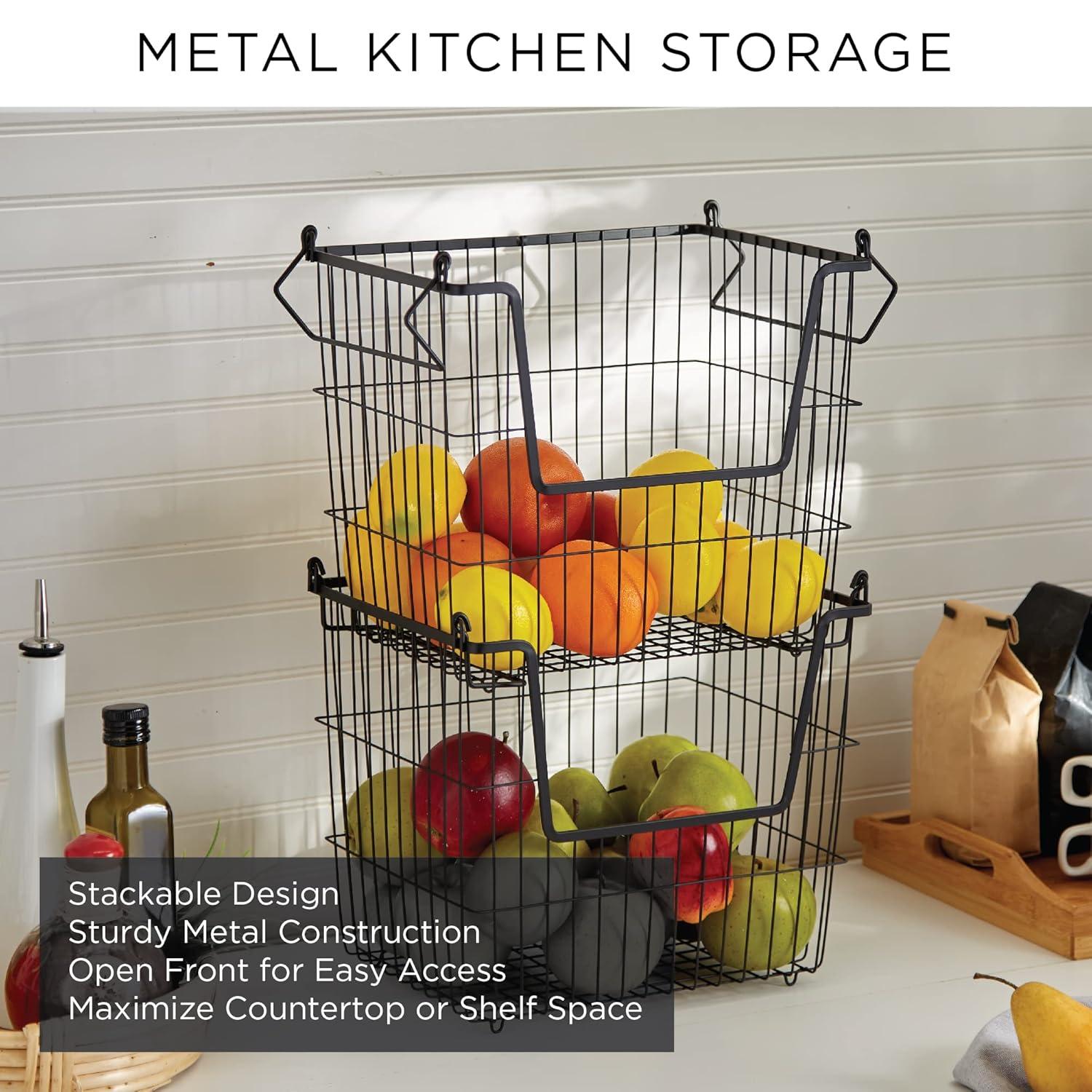 DII Design Imports Metal Wire Mesh Stackable Utility Storage Bin with Swinging Handles for Kitchens, Offices, and Living Rooms, Large, Cool Gray