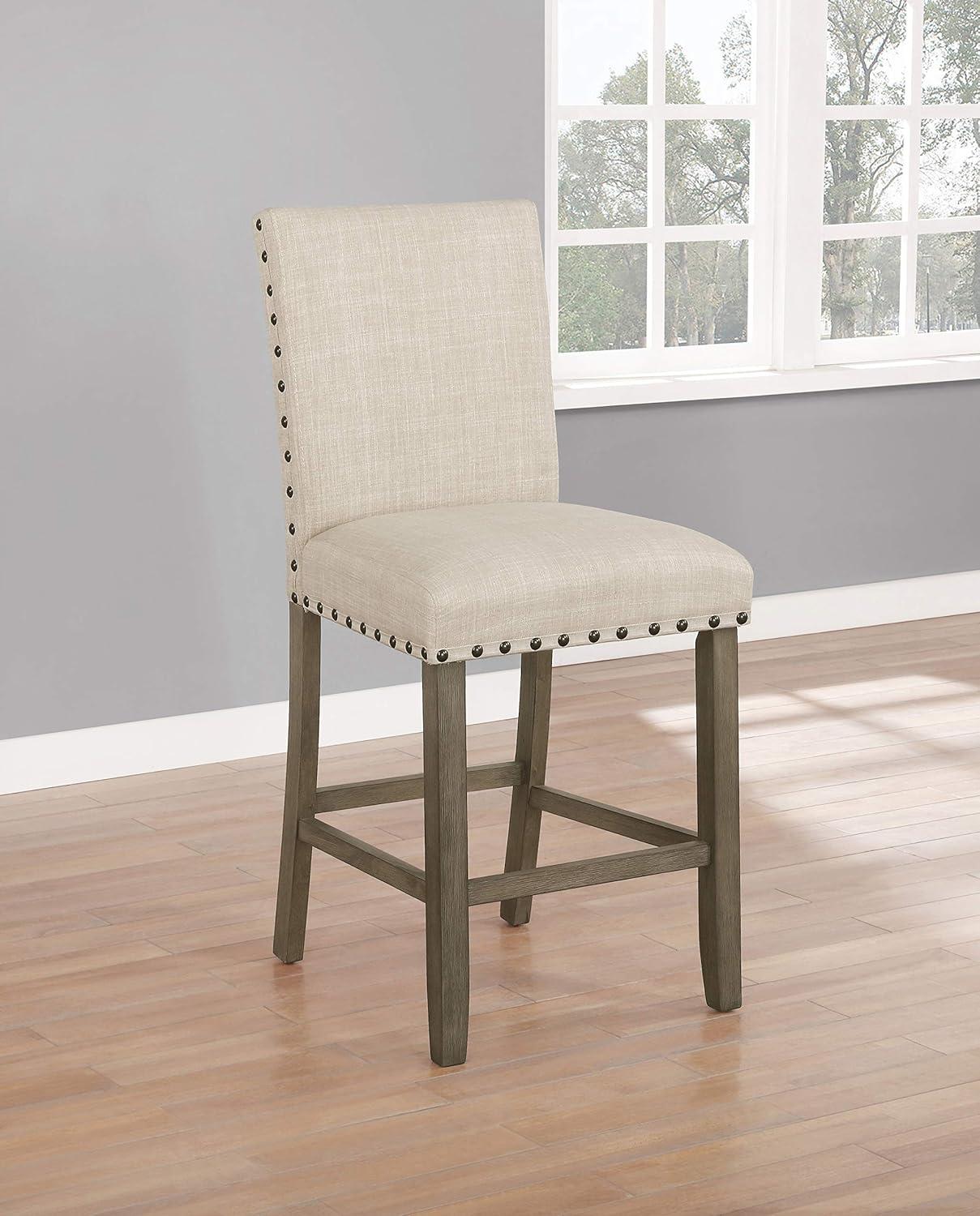 Upholstered Counter Height Stools with Nailhead Trim Beige and Rustic Brown (Set of 2)