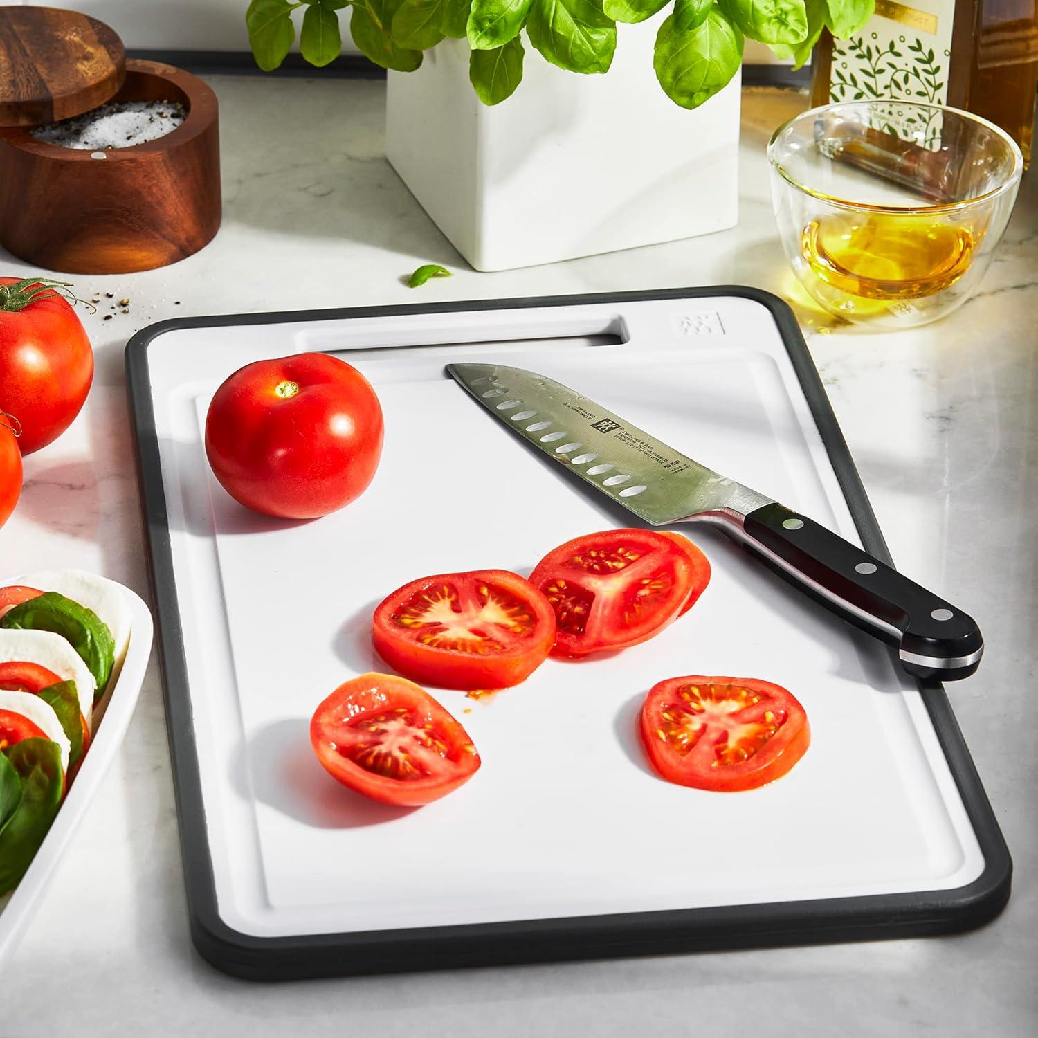 White and Black Rectangular Plastic Cutting Board with Handle