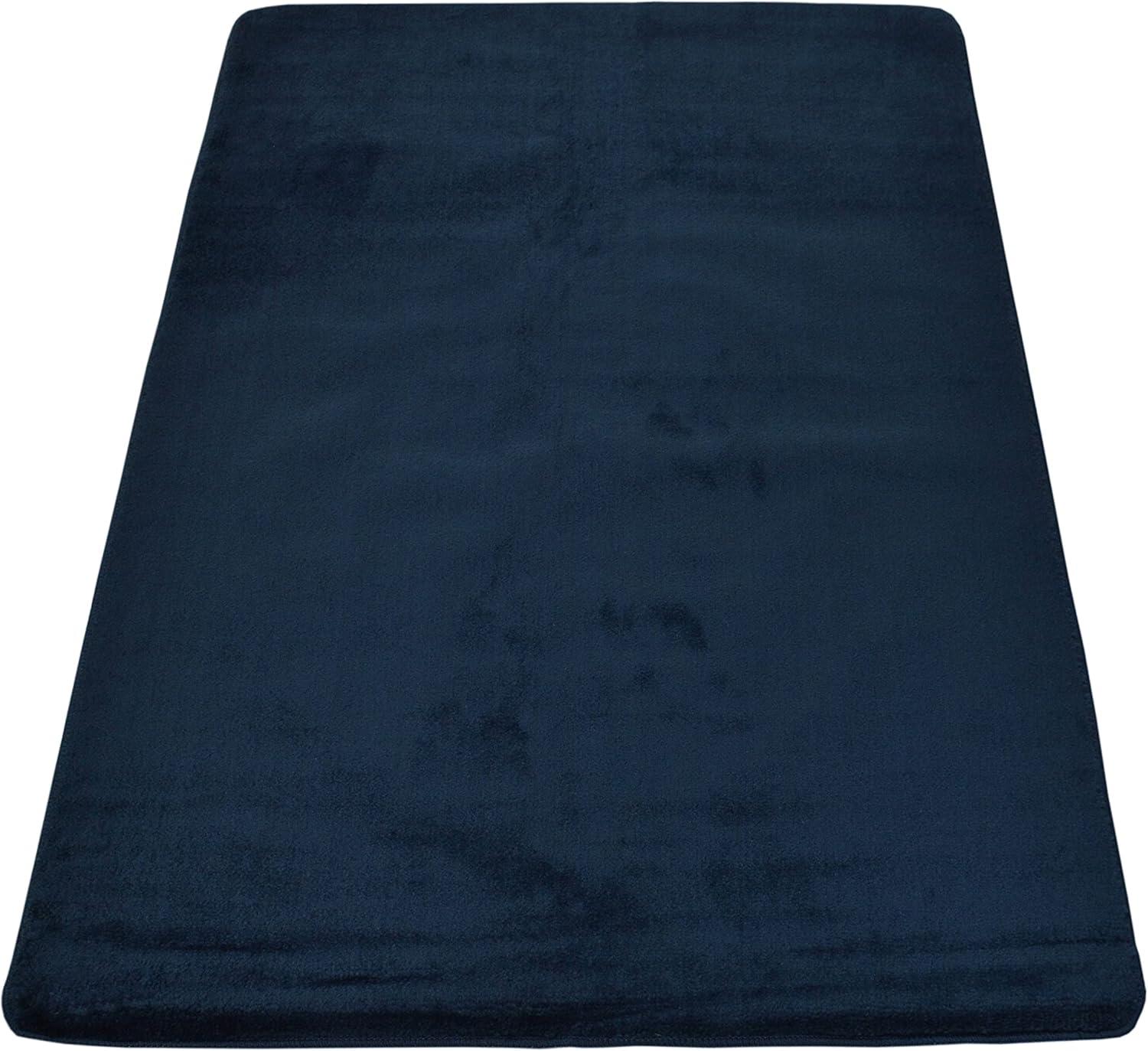 Navy Blue Medium Pile Machine-Made Washable Area Rug