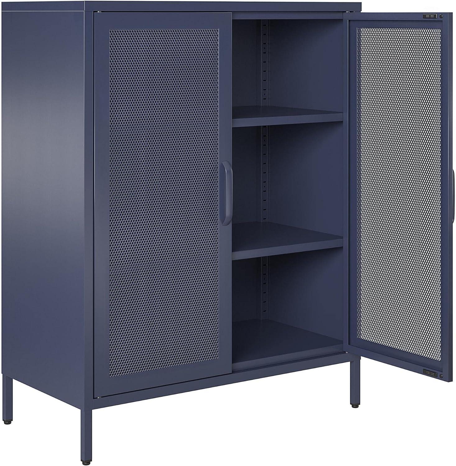 Navy Metal Mesh 2-Door Adjustable Shelving Accent Cabinet