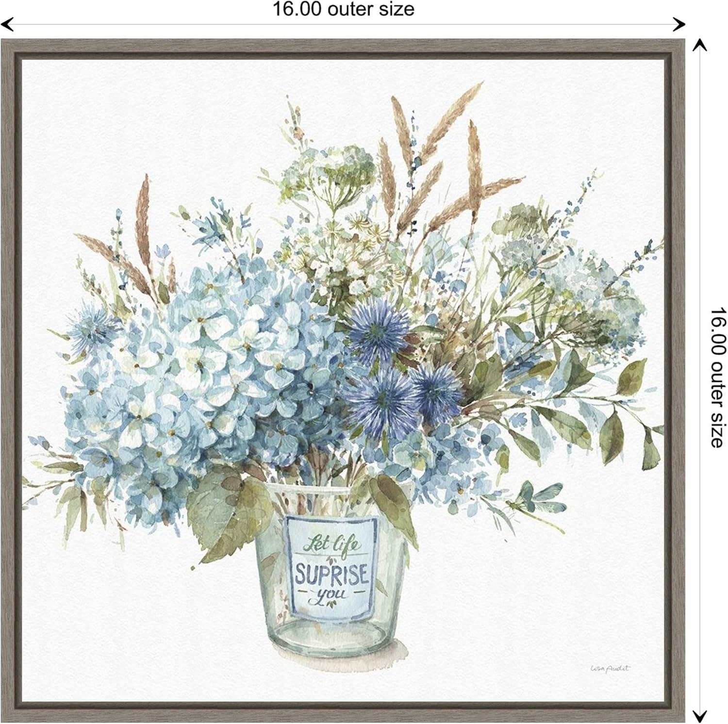 Amanti Art Bohemian Blue 02B (Floral Vase) by Lisa Audit Canvas Wall Art Print Framed 16 x 16-in.