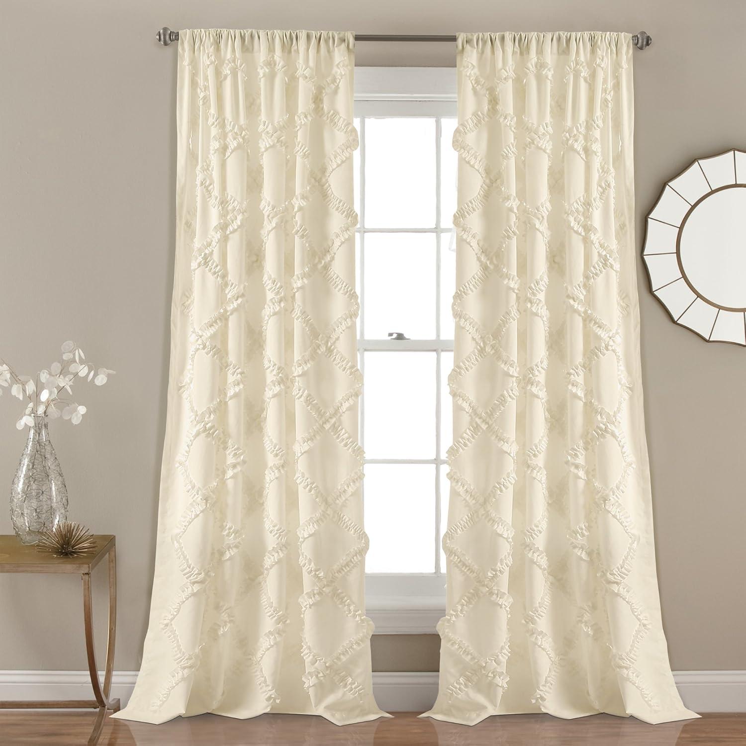 Ivory Elegance Ruffle Diamond 84" Polyester Window Curtain Set