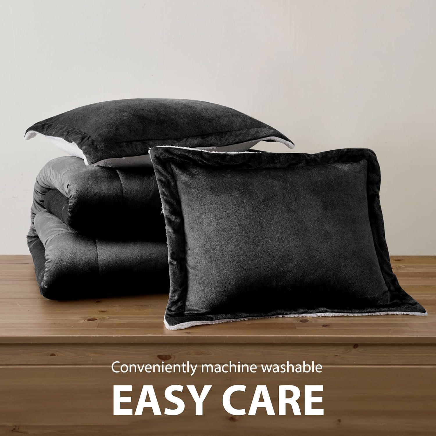 King Black Faux Fur Reversible Comforter Set